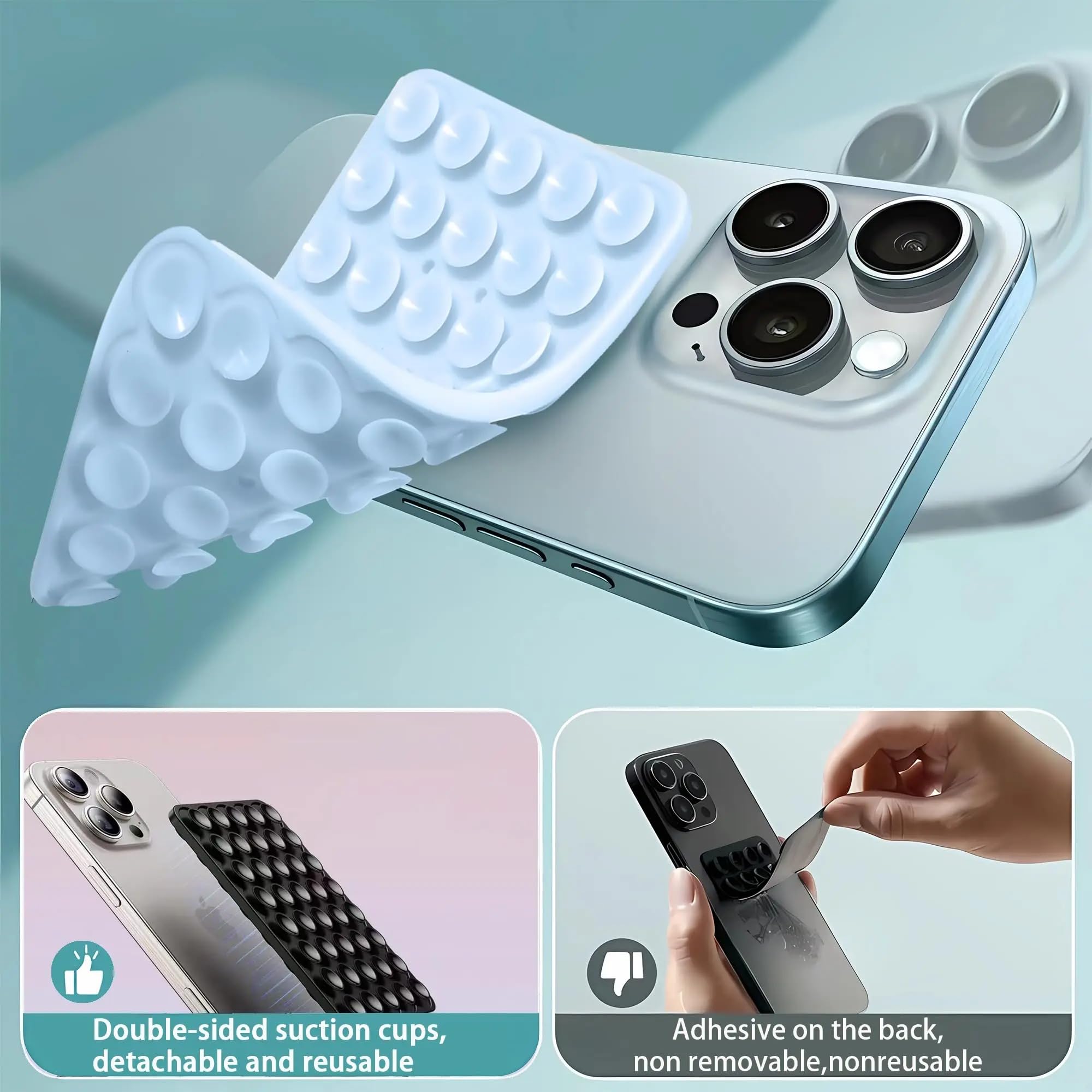 XZC Confezione da 3 impugnature in silicone a doppia ventosa per telefono, supporto per selfie e video, riutilizzabili e rimovibili (bianco)