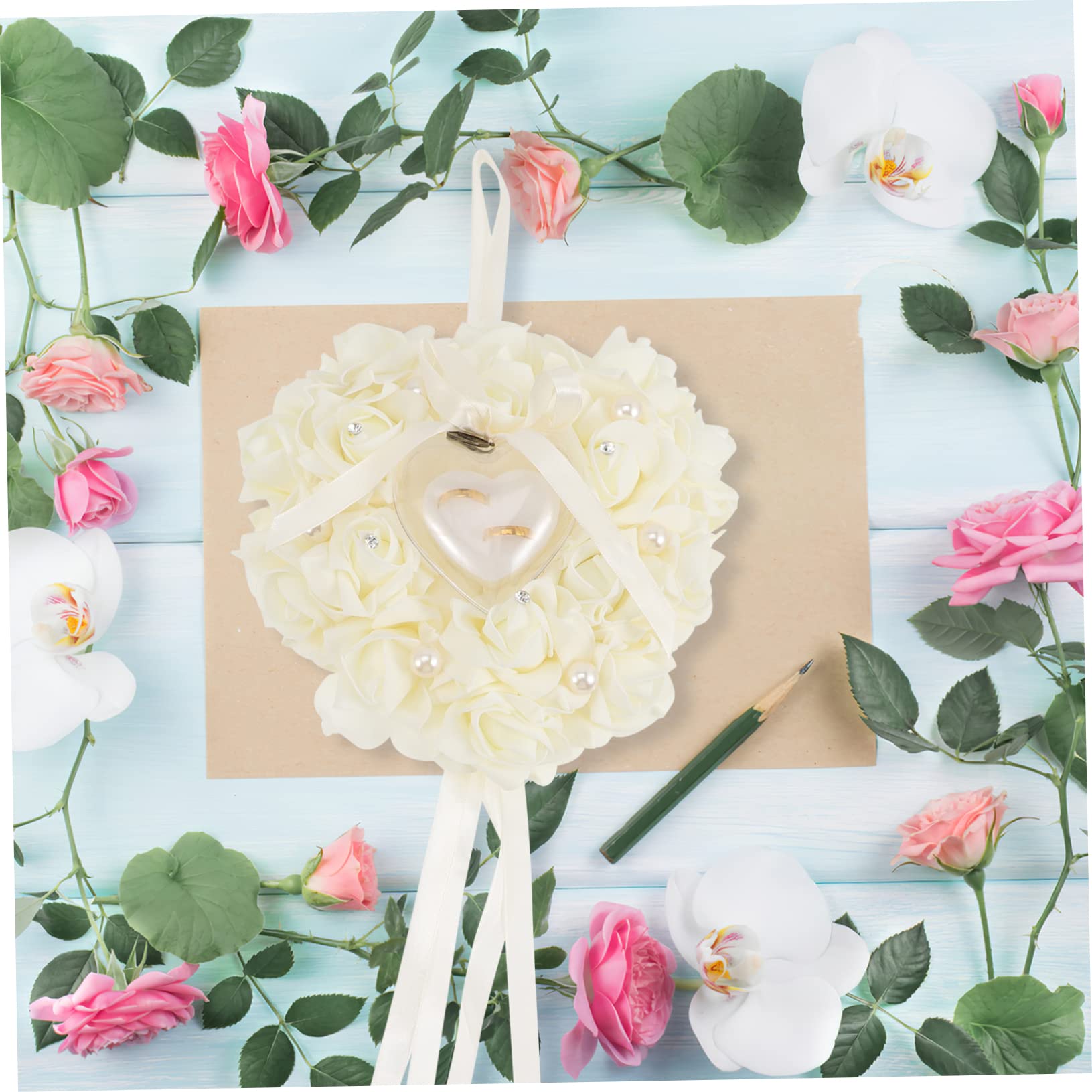 SOIMISS 4pièces Coussin De Mariage Coeur Boîte à Alliances Transparentes Avec Décor Floral Accessoire Élégant Pour Cérémonies Et Fiançailles