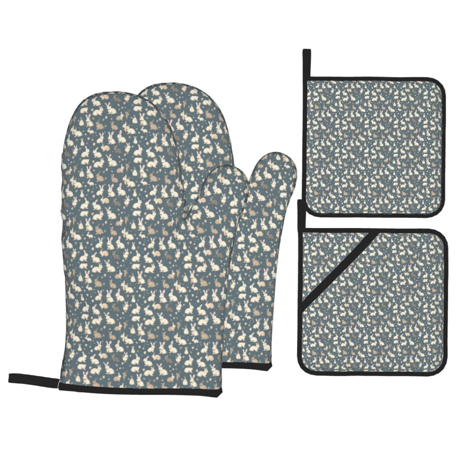 Rabbit background Print 4-Piece Heat-Resistant Oven Waterproof Kitchen Gloves Cooking Roasting Essential