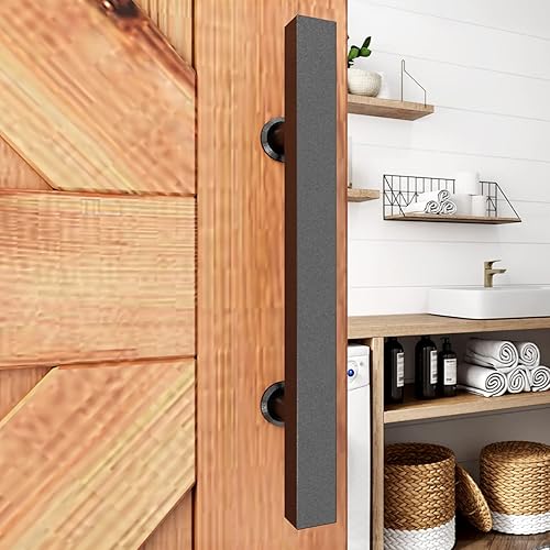 Miniatura 2 de SMARTSMITH Tirador de puerta de granero de 24 pulgadas cuadrada en forma de H de doble cara, paquete de 2 unidades negro mate, acero inoxidable,