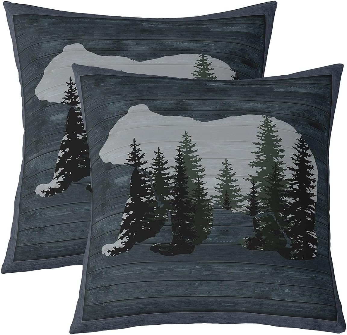 Rustic Bear Throw Pillow Covers 22"x22" Set of 2 Farmhouse Wild Animal Throw Pillowcases for Rustic Cabin Country Pillow Cases Cushion Covers Nature Bear Western Farmhouse Navy Blue Cushion Cases