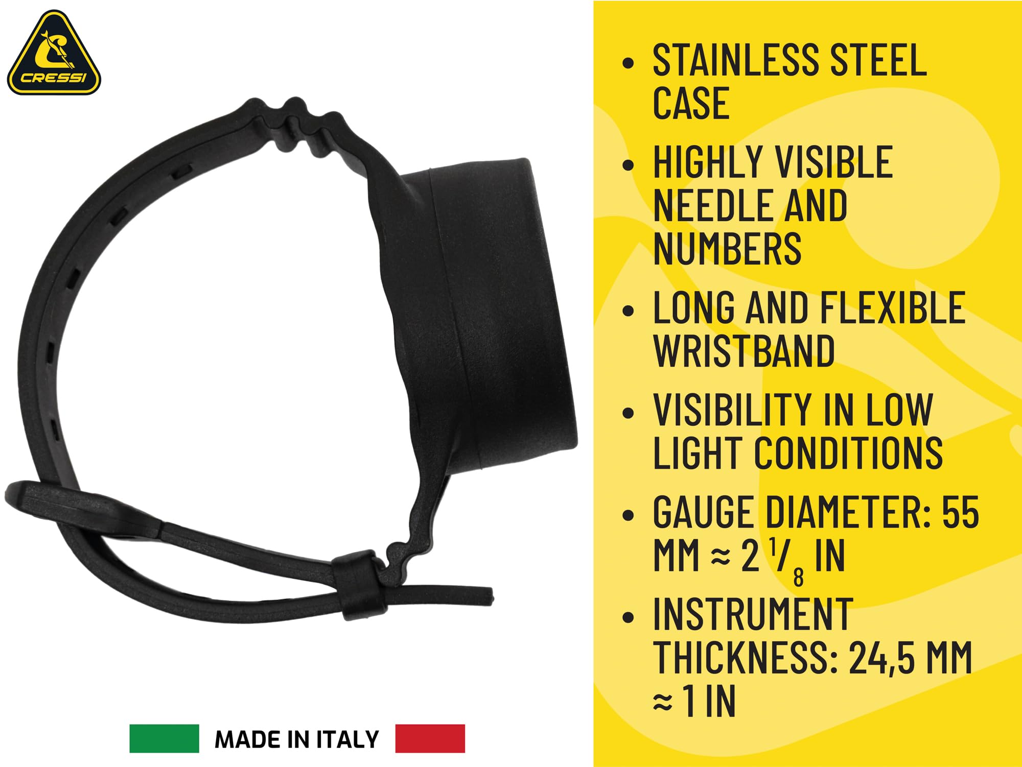 CRESSI Wristband Depht Gauge Bar - Resistente Profondimetro Analogico da Polso Unisex con Quadrante Metrico di Facile Comoda Lettura, Taglia Unica