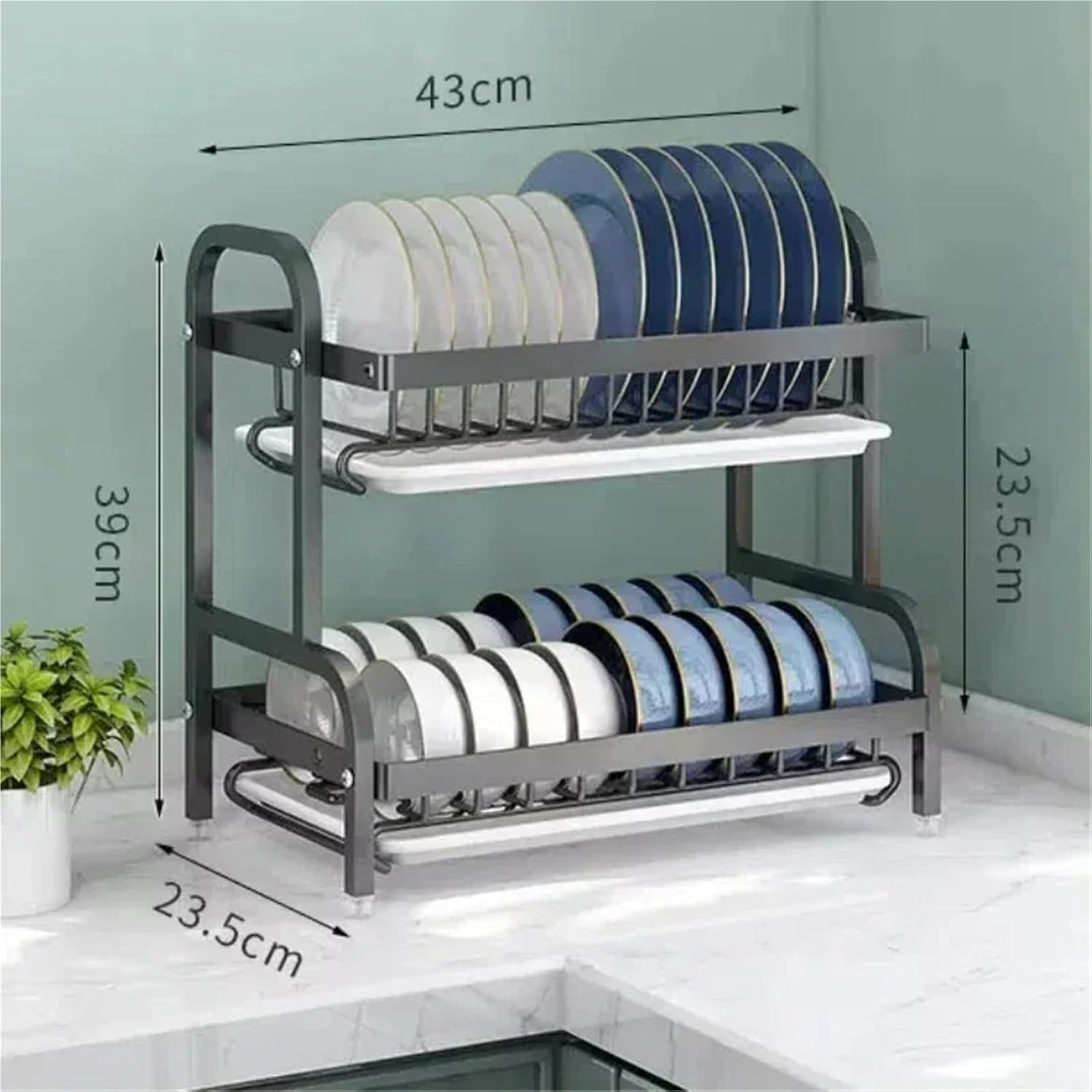 Dish Drying Rack 3-Tier Compact Kitchen Dish Rack Drainboard Set Large Rust-Proof Dish Drainer with Utensil Holder Kitchen Racks(Double layered set)