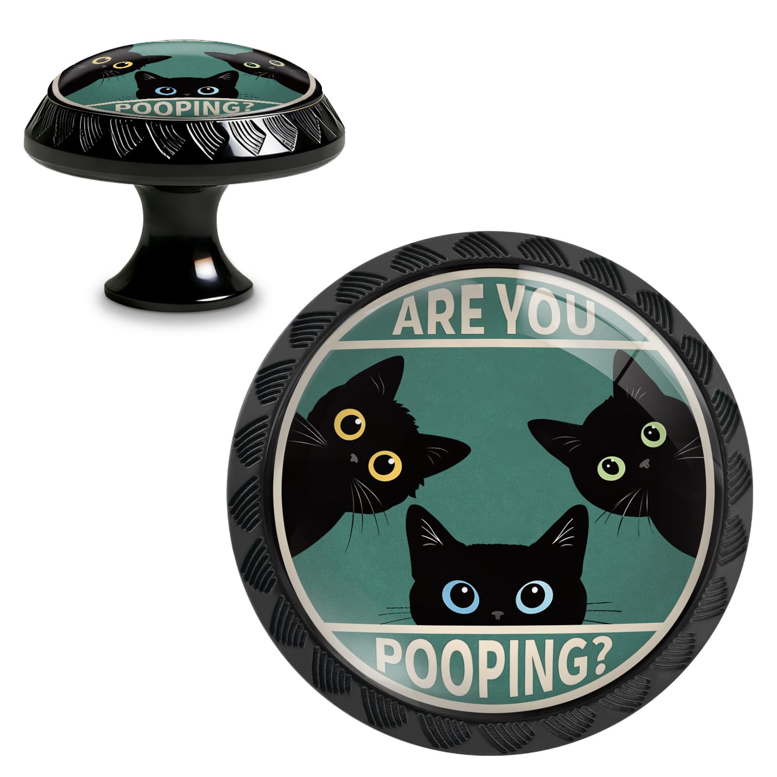 Yiruhe 4 Pack Black Cat are You Pooping Funny Kitchen Cabinet Knobs Crystal Glass Round Drawer Pulls for Dresser Cupboard Door Handles
