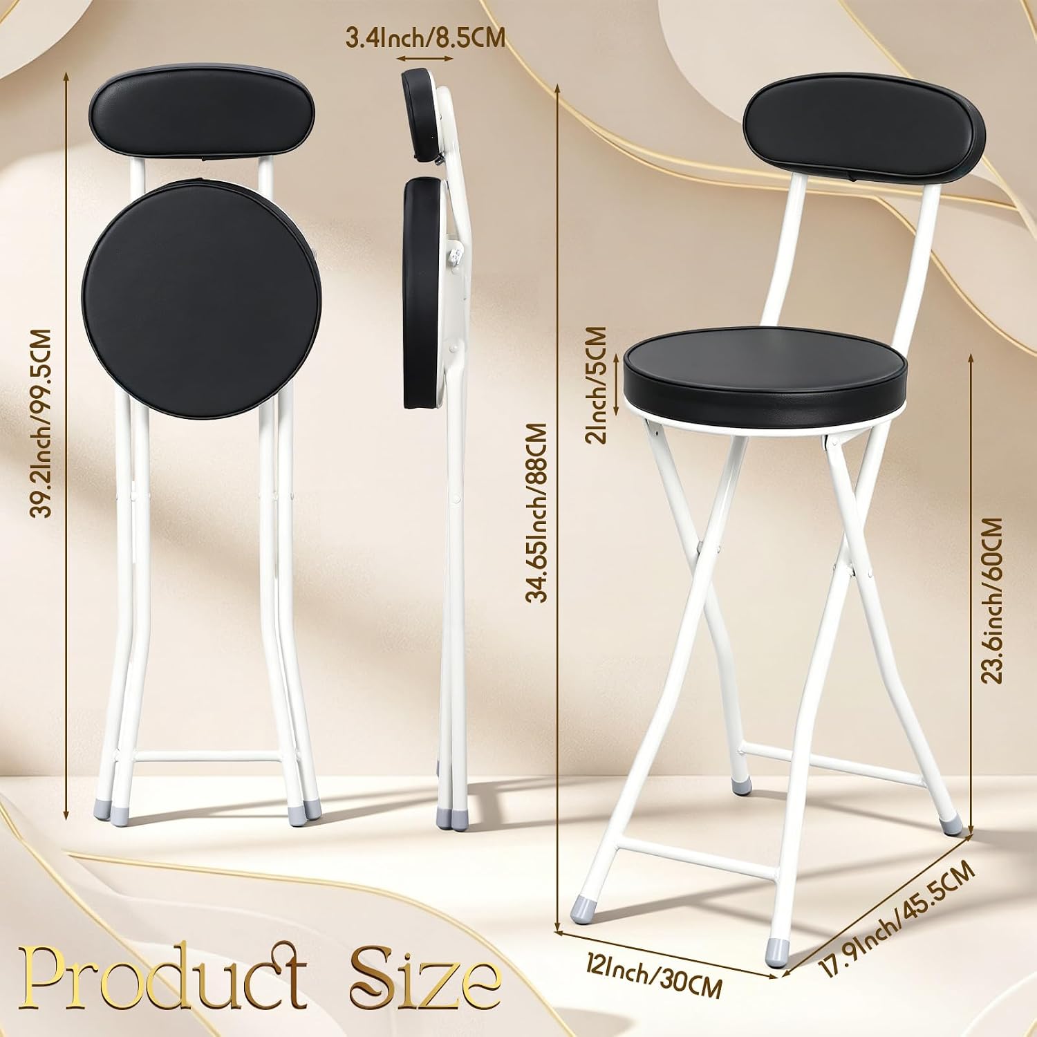 Xuhal 2 Pack Folding Bar Stools with Back 23.6'' Tall Foldable Stool