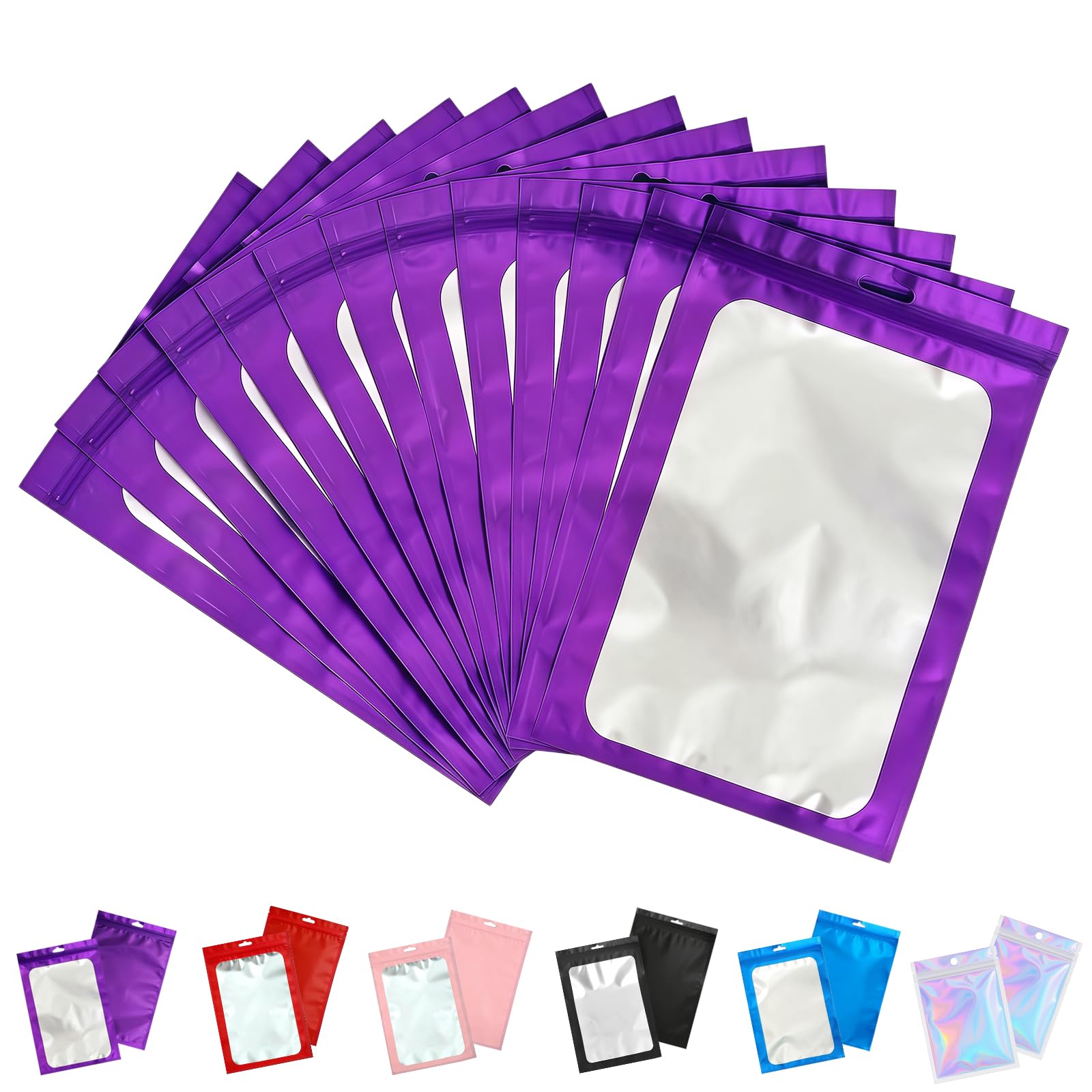 100 PCS Purple Mylar Bags 7 x 10 cm, Resealable Smell Proof Food Storage Pouches, Heat Seal Foil Zip Lock Bags for Sweets, Samples, Tea, Candy and Small Packaging Bag — image 1