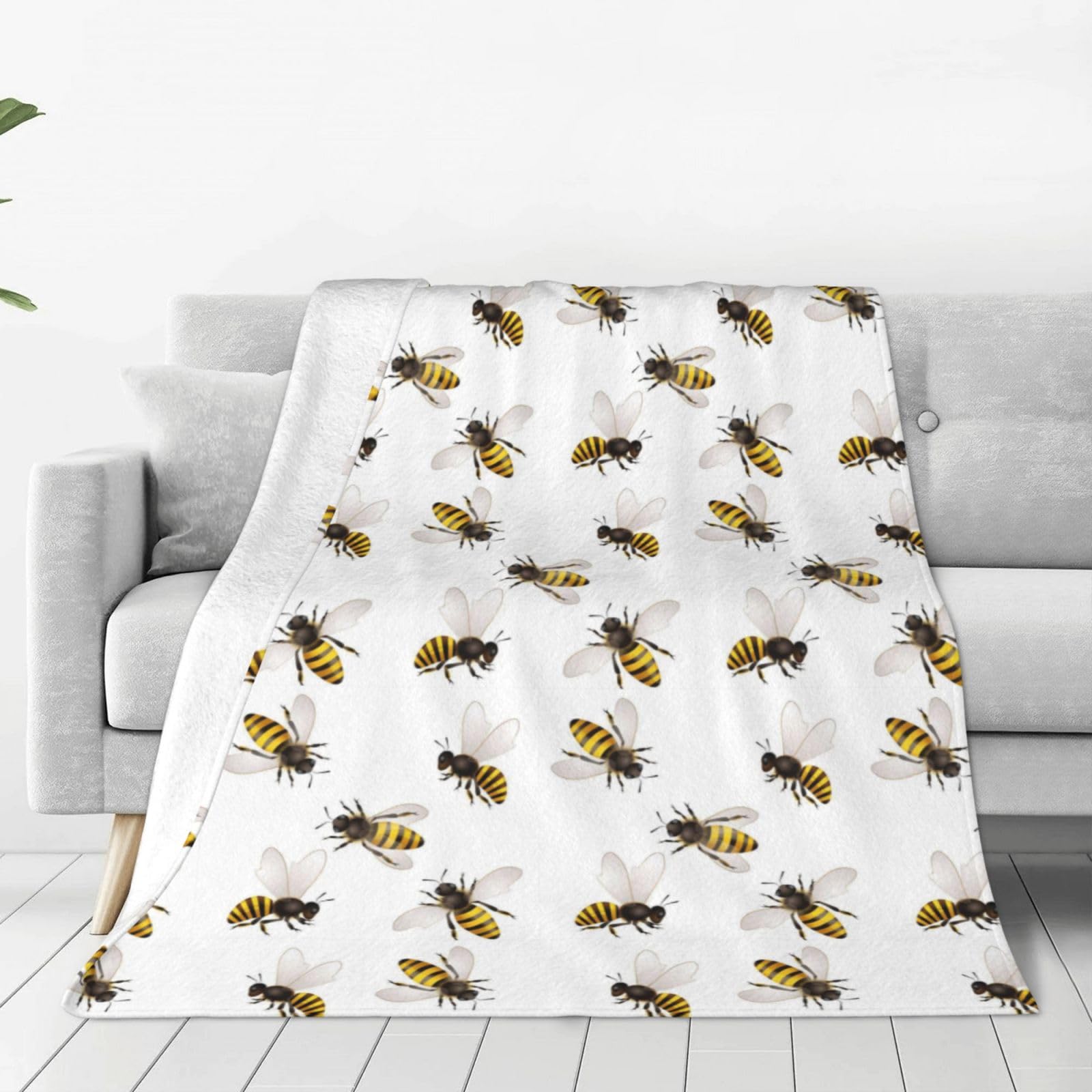 Couverture en flanelle douce motif abeille idée cadeau cocooning lit et canapé