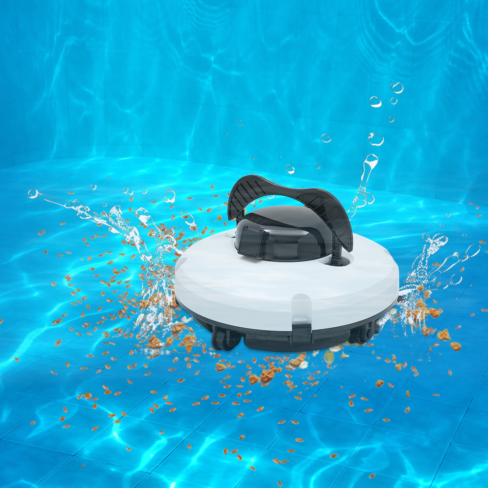 Poolroboter Akku kabellos Poolreiniger Bodenreinigung bis 100m² | IPX8 wasserdicht, Dual Motor, automatische Wandumkehr, 17m/min Reinigung, 2h Laufzeit, für Rund & Rechteck Pools