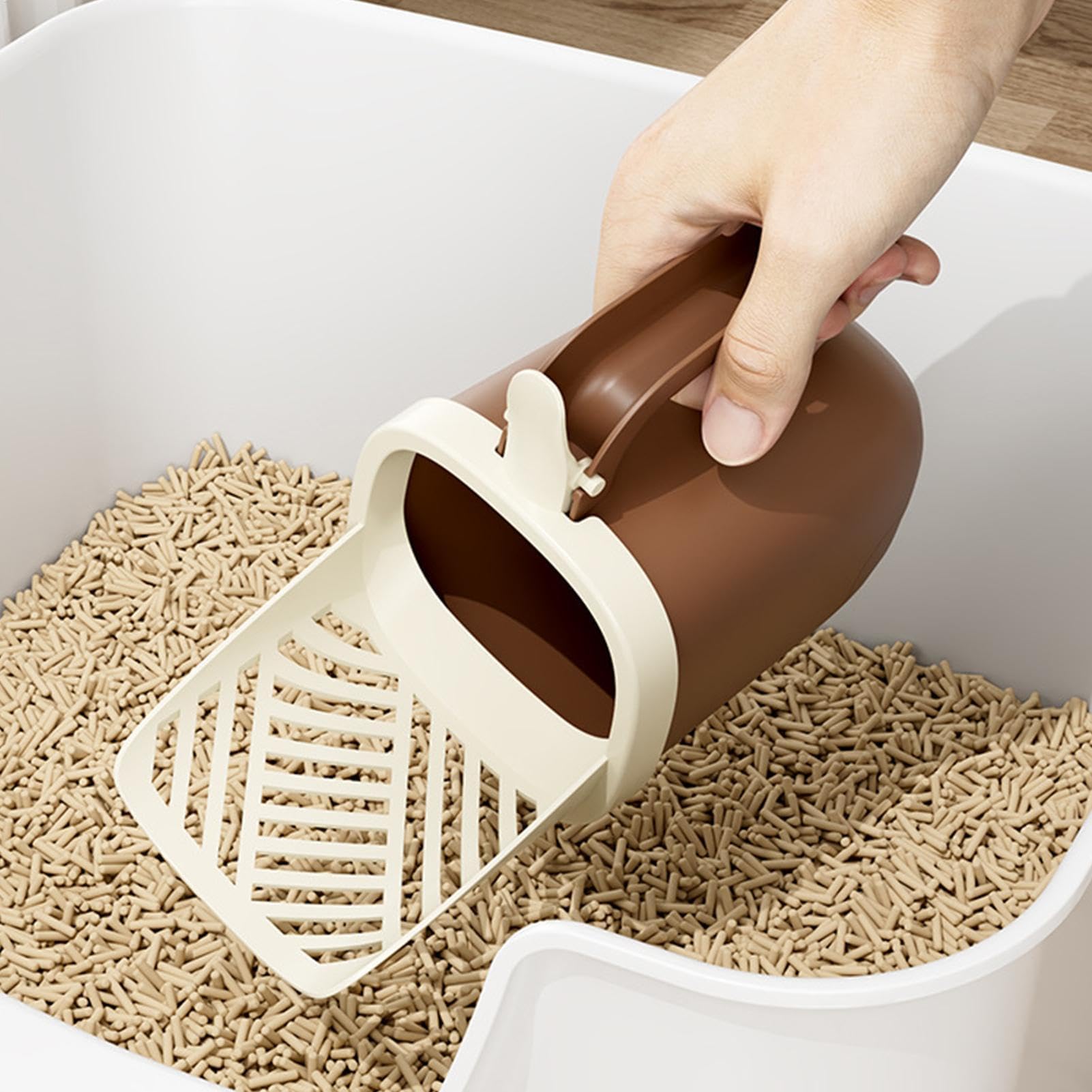 Pala para Arena de Gato, Pala recogedora de Arena con Bote Basura portátil y Soporte for Uso en Interiores Gatos