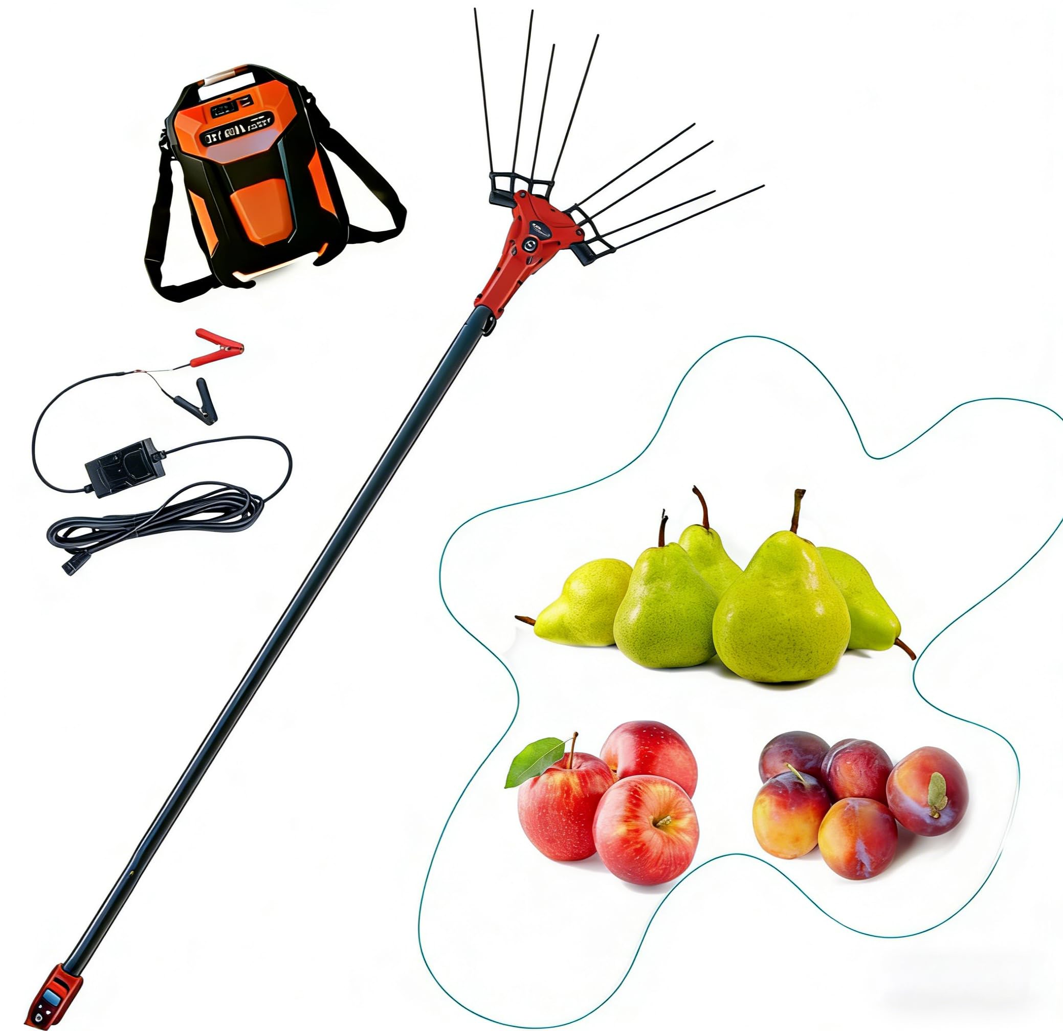 Recolector eléctrico de frutas con mango extensible, de 5.74 a 9.84 pies, ideal para cosechar aceitunas, aguacates, limones, peras y mangos