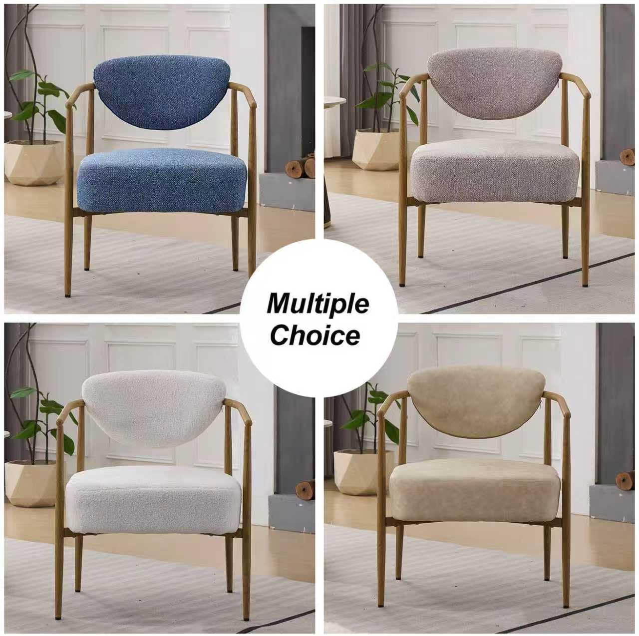 Midcentury Modern Bedroom Chairs, Blue Accent Chair, Cozy Dining Room Armchair, Metal Frame with Water Transfer Pringting for Living Room, Bedroom, Balcony (Beige)