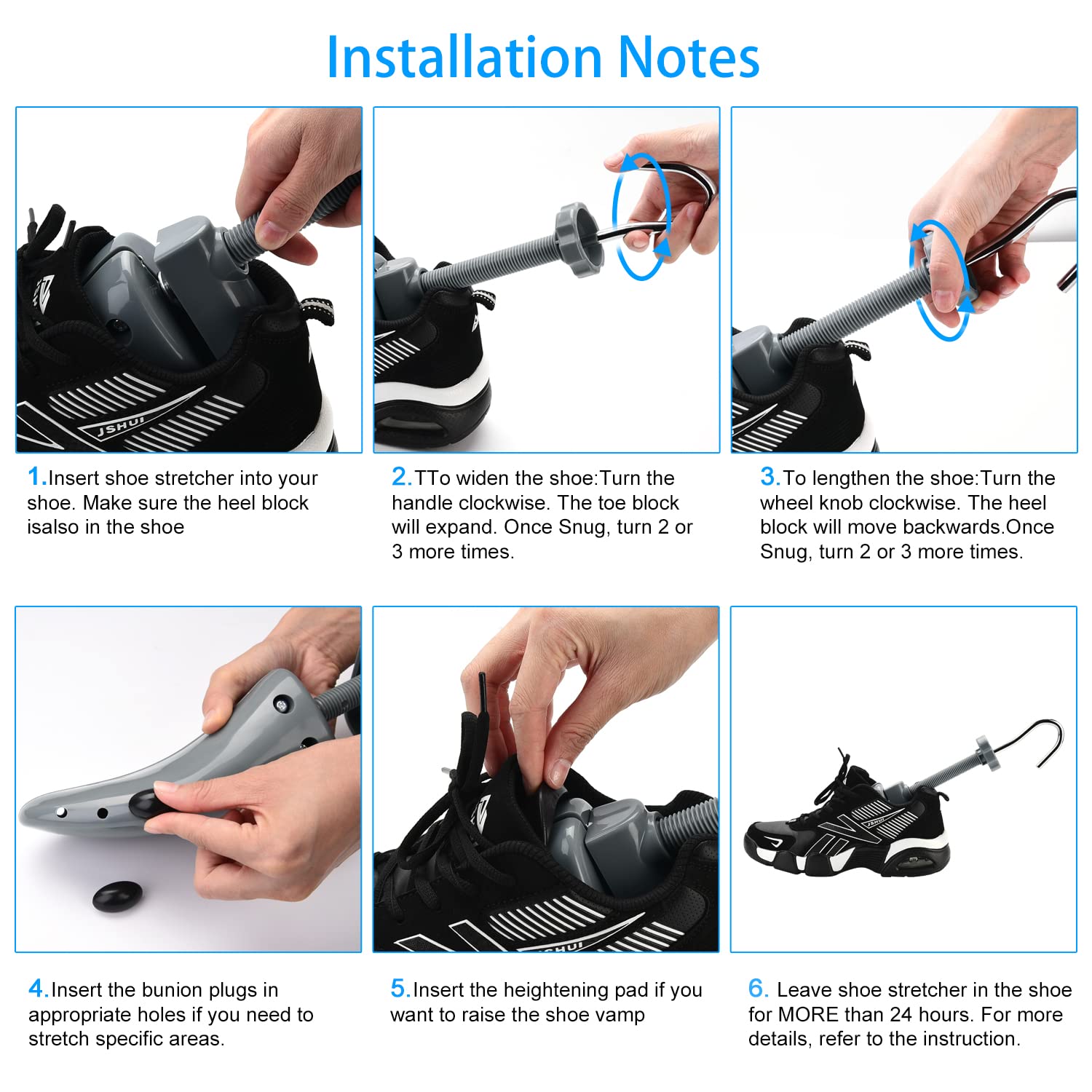 JJDPARTS Horma de zapatos para hombre y mujer, expansor de zapatos de 4 vías, ancho de zapatos para longitud y ancho ajustables con calzador