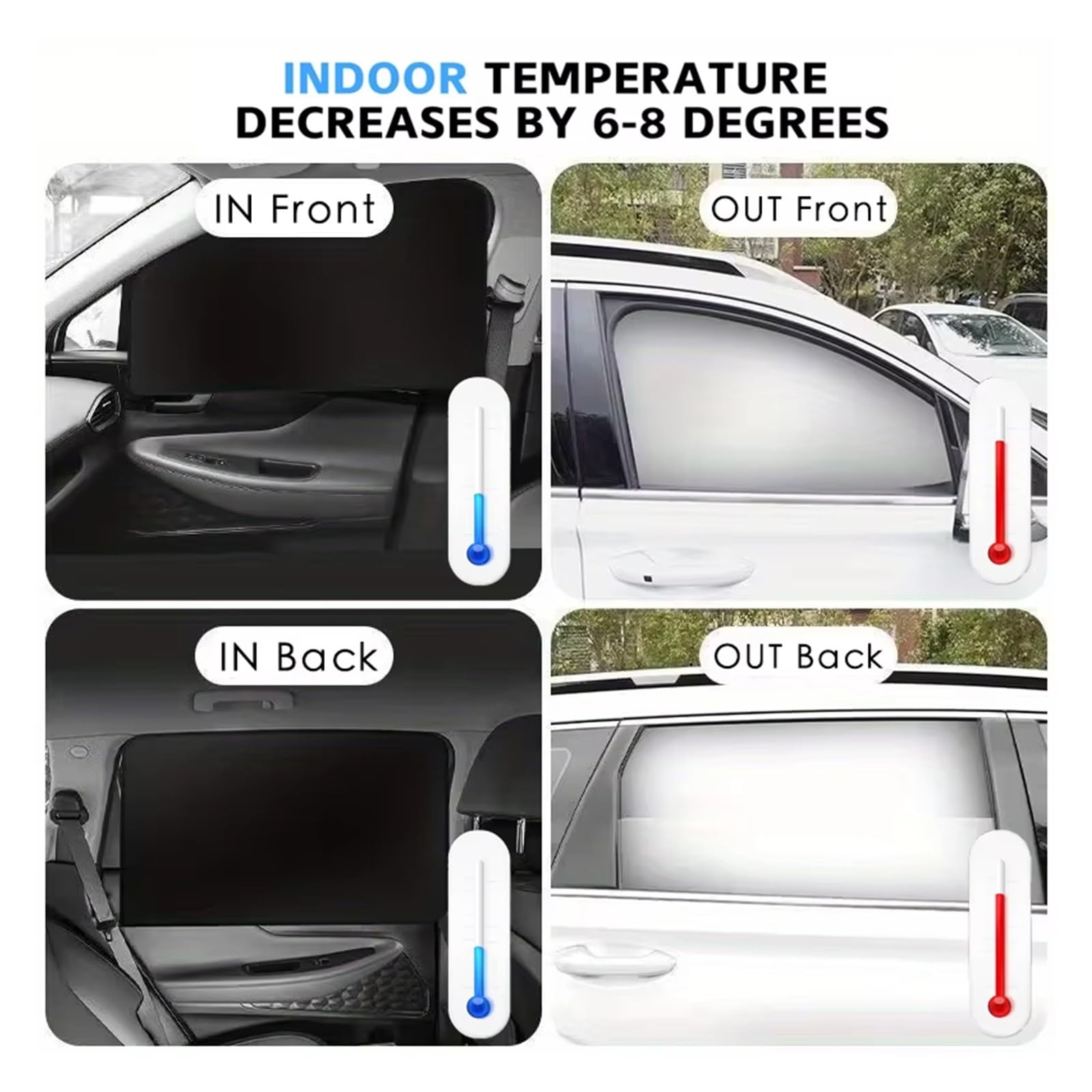 Protector Solar para Parabrisas Parasol Opaco para Parabrisas Protector Solar para Coche Cubiertas para Sombrilla Parte Delantera Y Trasera Magnética Verano(4pc - Side Windows)