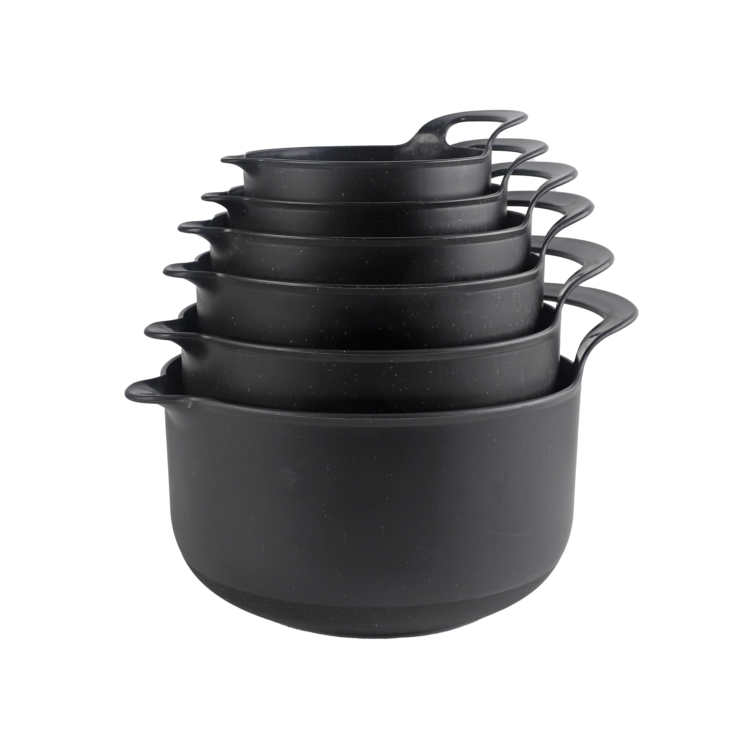 COOK WITH COLOR Nesting Plastic Mixing Bowl Set with Pour Spouts and Handles, Black Speckled, 6 Piece Non-Slip