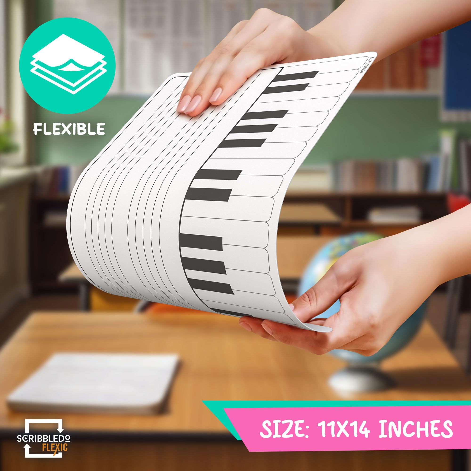 SCRIBBLEDO Tastatur-Übungsblätter, trocken abwischbar, 27,9 x 35,6 cm, Musikpersonal, Whiteboard-Blätter, Musiktasten, Lernen, Musiklehrer, Klassenzimmer, Zubehör, 10 Stück