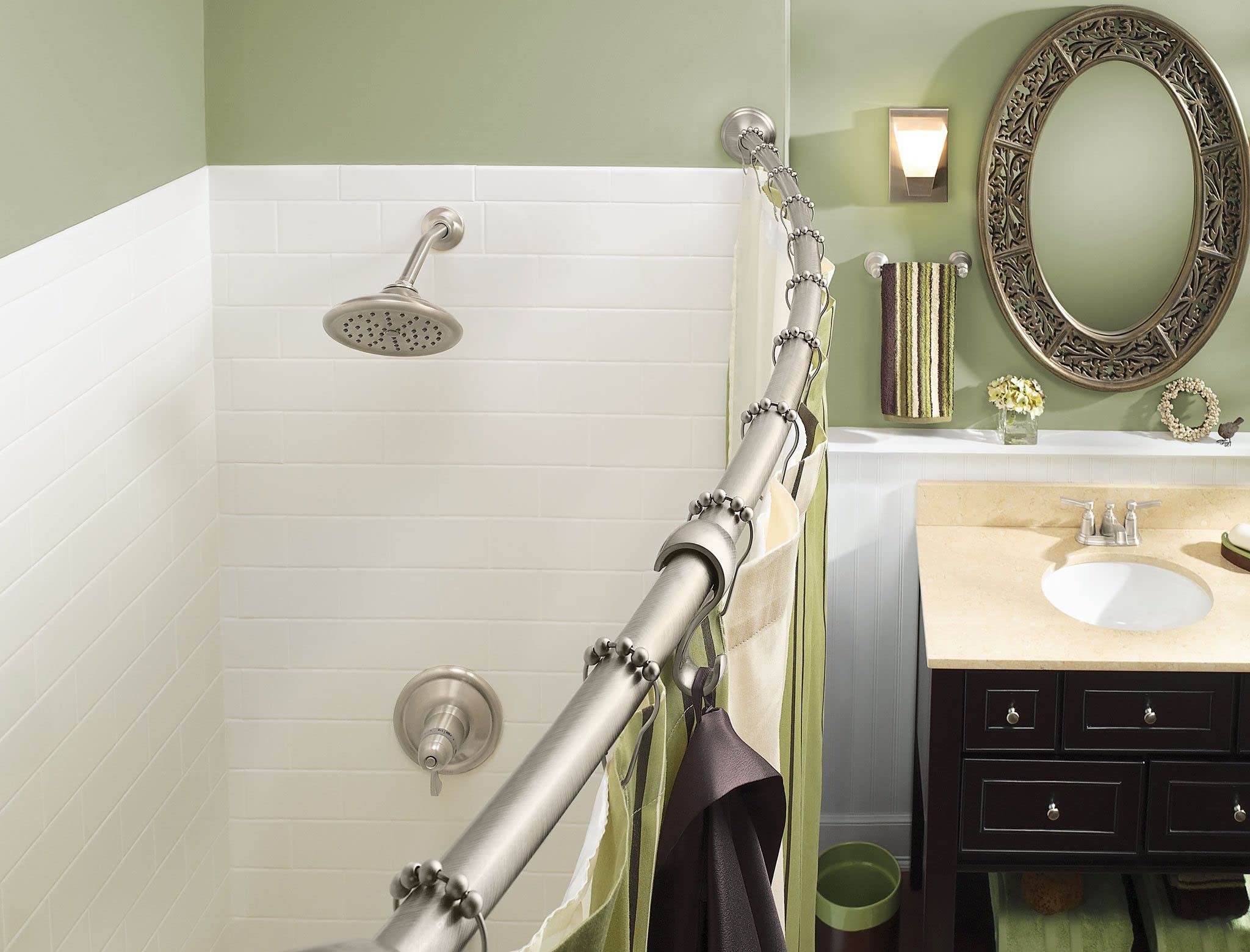 Moen CSR2160BN 54-Inch to 72-Inch Adjustable Length Fixed Mount Single Curved Shower Rod, Brushed Nickel
