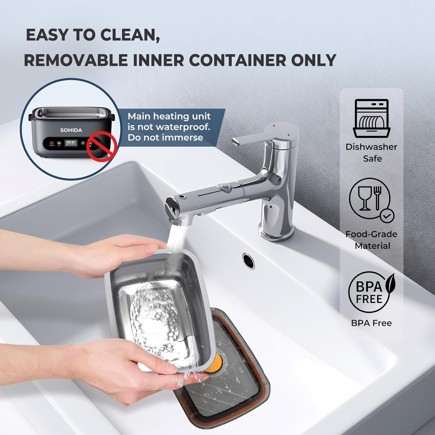 100W Cordless Electric Lunch Box for Adults & Men, Rechargeable Battery Powered Heated Lunch Box, 1.2L Portable Food Warmer Lunchbox with 5-Sided Heating for Work Car Outdoor Use