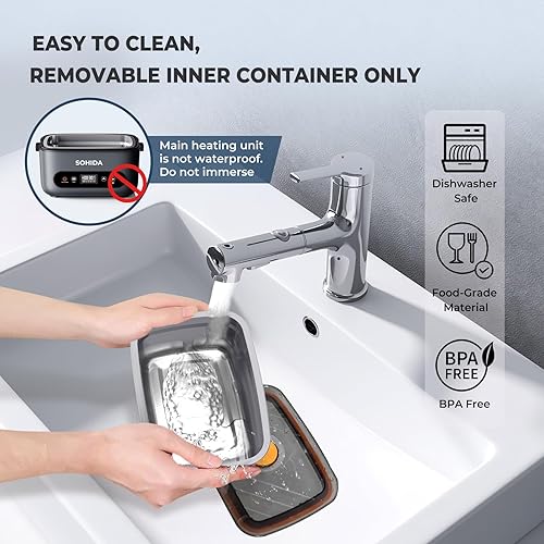 Miniatura 6 de Fiambrera eléctrica inalámbrica de 100 W para adultos y hombres, lonchera calentada con batería recargable, lonchera calentada portátil de 1.2 L con