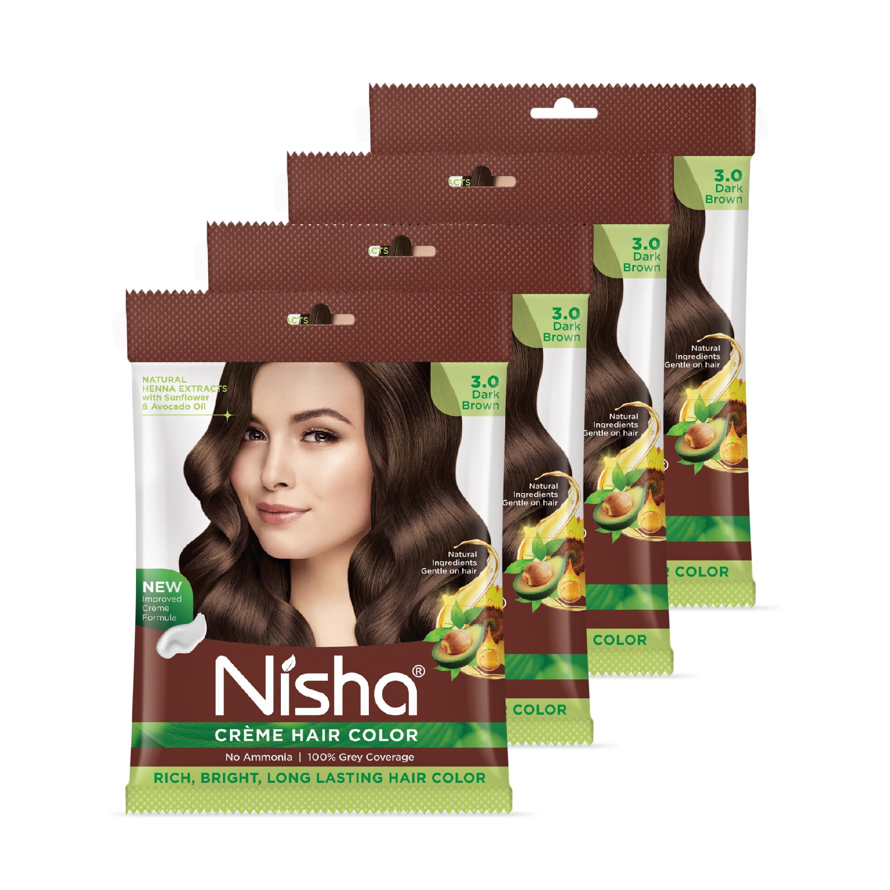 Nisha Cream Permanent Hair Colour Full Grey Coverage (40g) Dark Brown (Pack of 4)-image-43