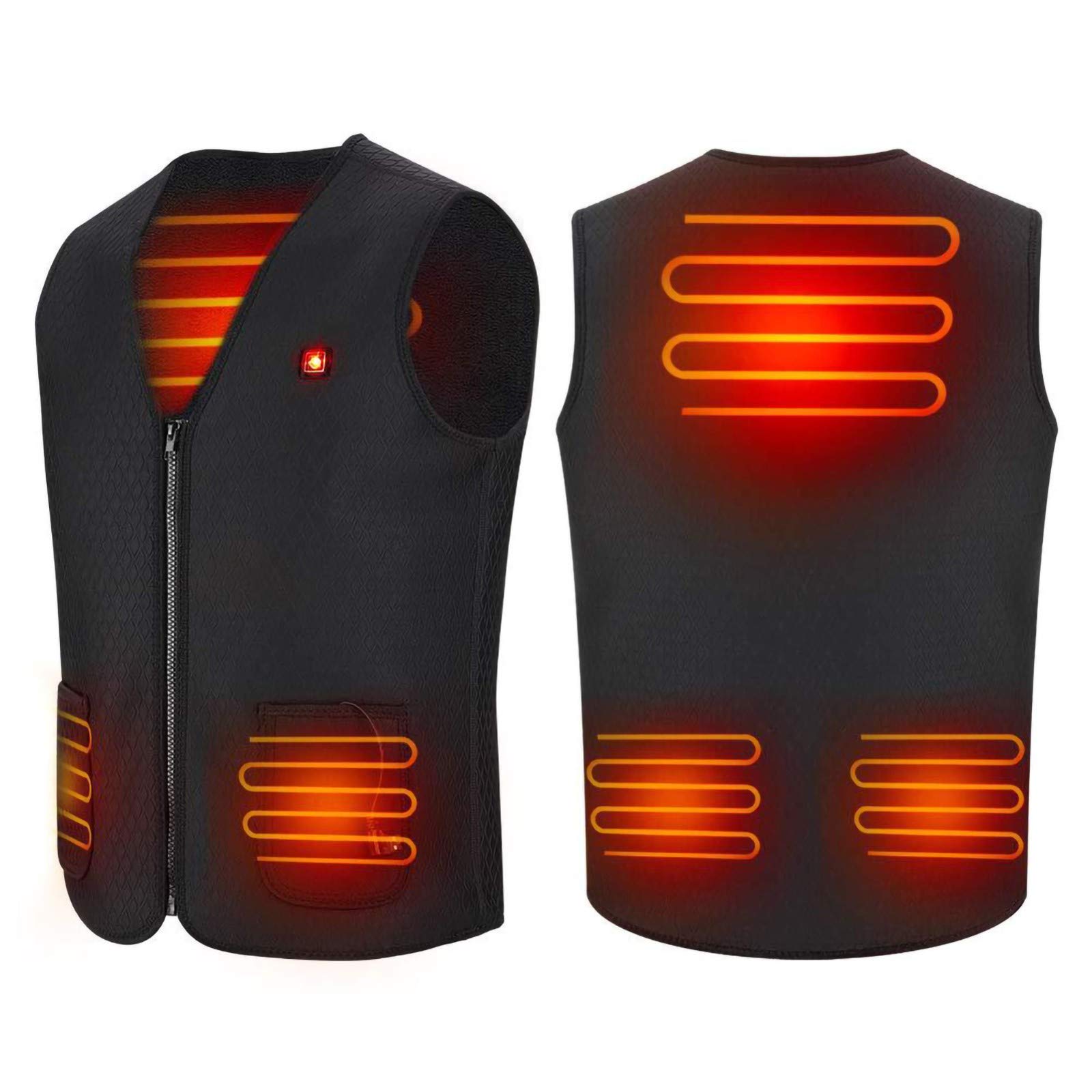 Gilet Riscaldato, Moto Giubbotto Riscaldato Elettrico USB 5V Temperatura Regolabile, Giubbotto Riscaldato Uomo e Donna, per All'aperto Lavoro, Caccia, Campeggio Black,XXL