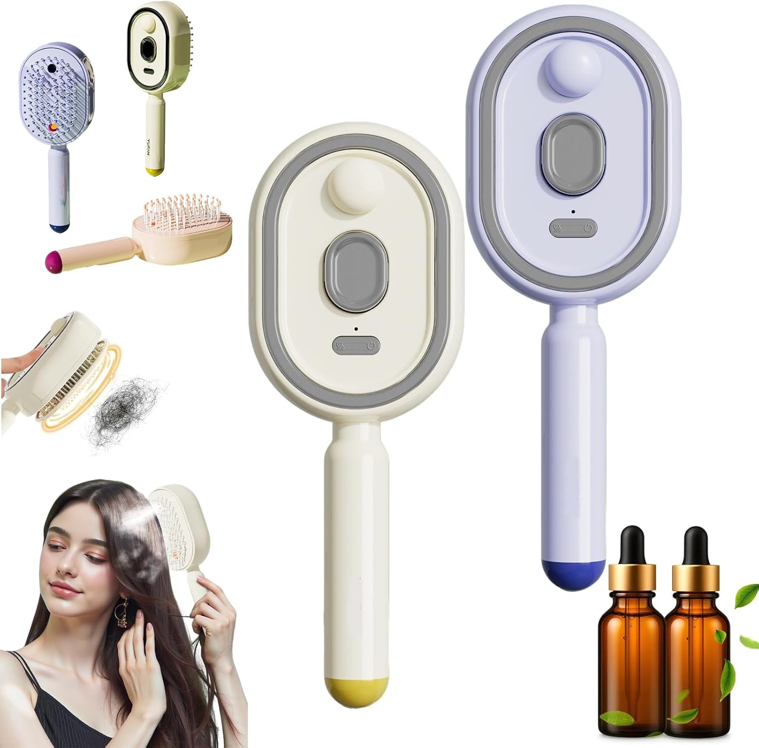 Electric Steam Brush for Hair, 2026 New Detangling Steam Brush - Hair Brushs with Water Spray, Reduce Frizz, Nourishes Hairs, Anti-Static, with Essential Oils (Pink+Beige)