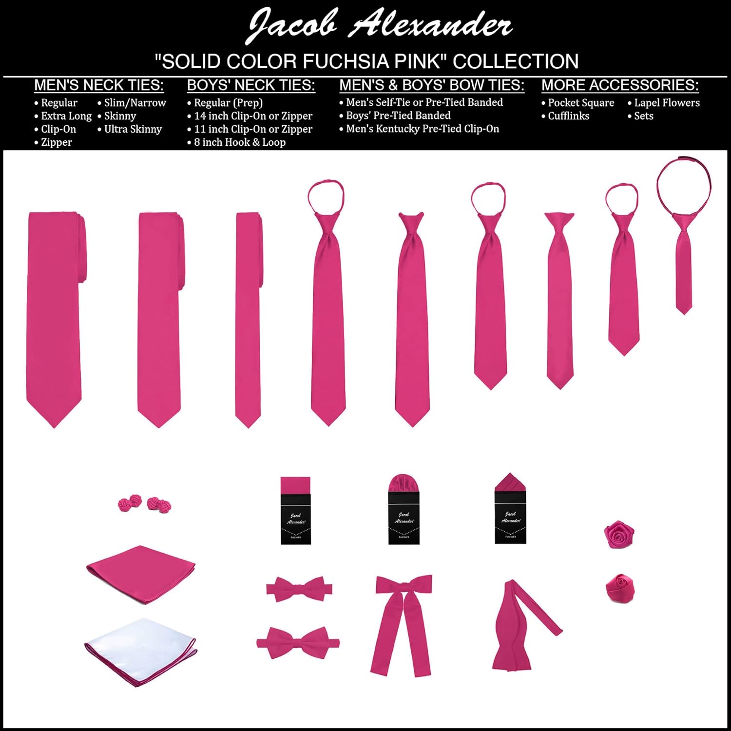 Jacob Alexander Men's Self Tie Freestyle Solid Color Bowtie Fuchsia