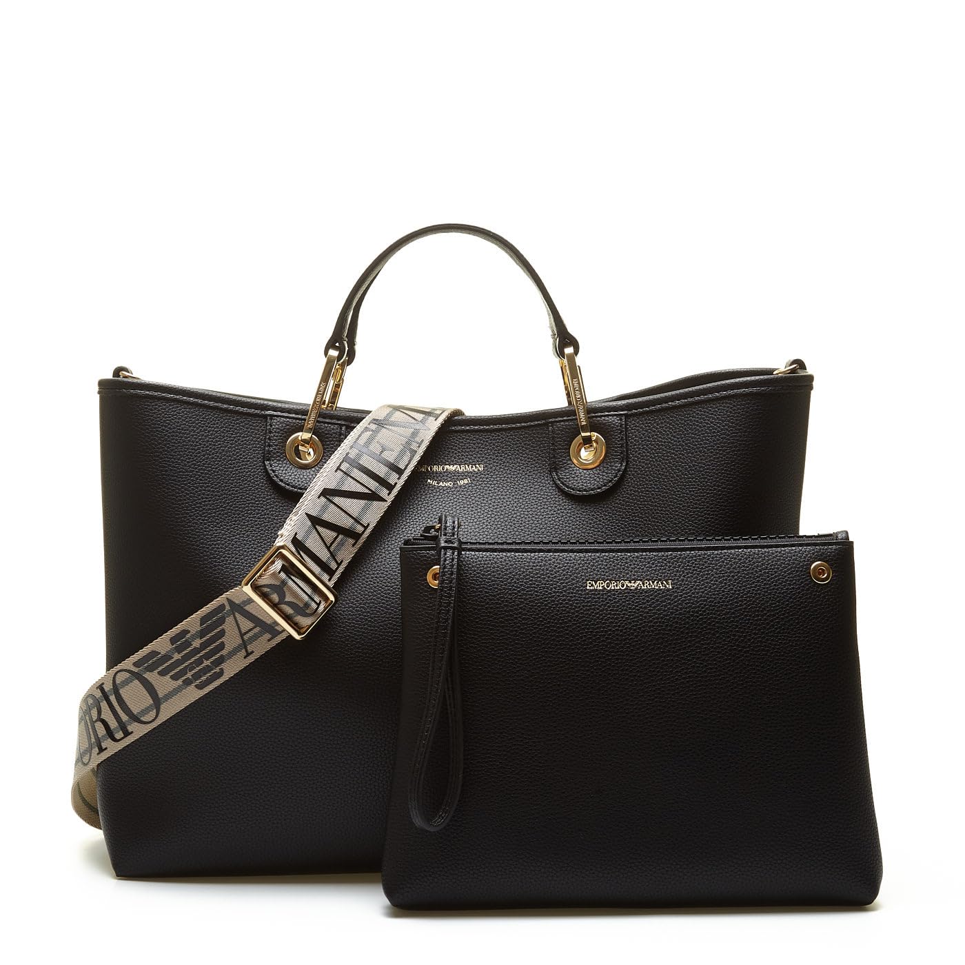 Emporio Armani Shopper – Shopper – Kunstleder, Öko, Hirschleder-Effekt, Schwarz, Maße 37 x 27 x 15 cm