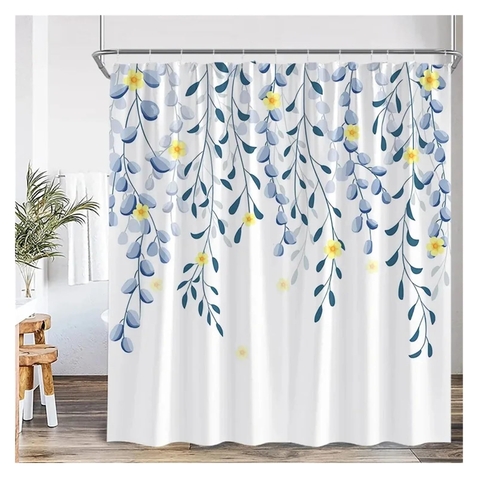 Rideau de douche eucalyptus 220x180cm en tissu moderne avec crochets pour salle de bain