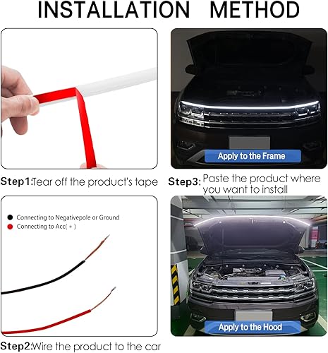 Miniatura 5 de HConce Tira de luz para capó de automóvil de 59 pulgadas, tira de luz LED dinámica para automóvil, flexible, para exteriores, impermeable, para
