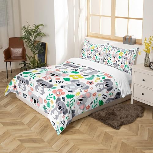 Vista 89 de Feelyou Funda de edredón de perro de dibujos animados, juego de ropa de cama para niños y niñas, perros y flores, funda de edredón con plantas Multi