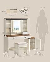 Vista 3 de VASAGLE Colección LIRY - Escritorio de tocador con espejo y luces, tocador de maquillaje de estilo granja con taburete, estación de carga, 2