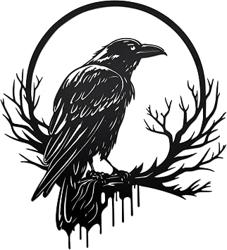 Metal Raven Wall Art Decor with Gothic Moon Crow Decor - Gothic Metal Wall Statue for Indoor&Outdoor, Home, Living Room, Halloween Garden Decor | Raven Art and Crow Christmas Gift for Dark Goth Spaces