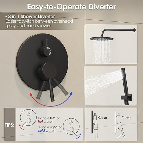 Miniatura 20 de Gabrylly Juego de grifo de ducha para bañera, sistema de ducha de bañera con válvula de ducha de 3 vías, cabezal de ducha de lluvia de alta presión