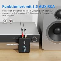 1Mii ML302+ Emițător-receptor Bluetooth 5.3 pentru TV și sistem stereo, adaptor audio AUX 3,5 mm și RCA, aptX LL HD Adaptive, conexiune duală, 30 de ore 5
