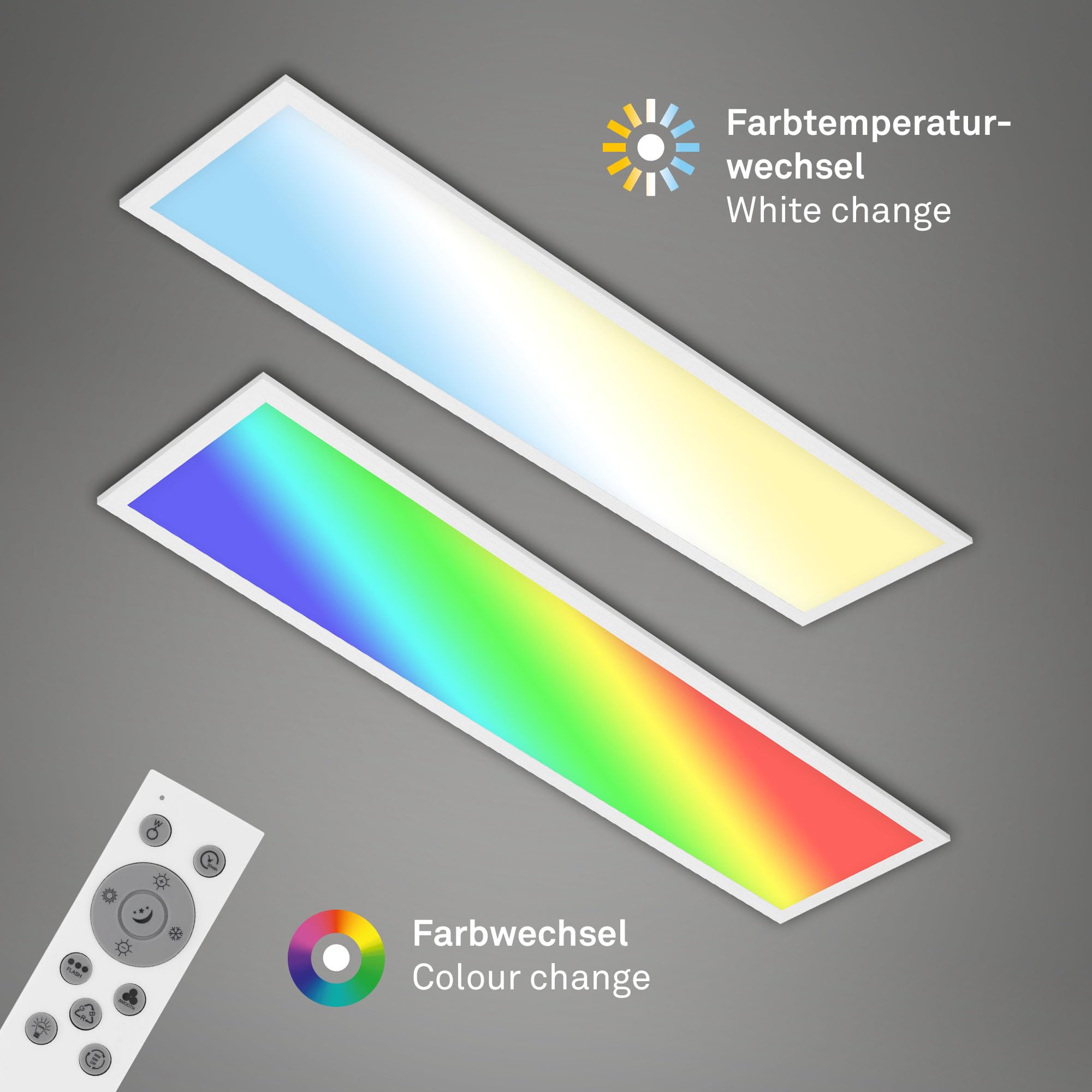 Briloner - Lampada da soffitto LED piatta con telecomando, luce RGB, regolabile da bianco caldo a bianco freddo, plafoniera LED, lampada da soggiorno, pannello LED, cucina, 100x25x6,6 cm, bianco