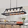 Large Modern Farmhouse Chandelier 8-Lights Black and Gold Industrial Metal Chandelier Light Fixtures for Dining Room Rectangular Linear Kitchen Island Lights UL Listed