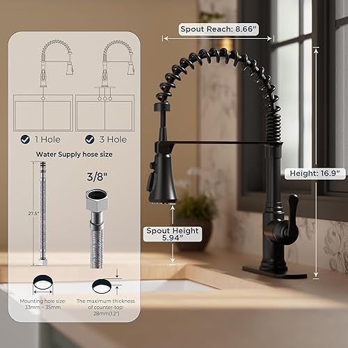 Vista 96 de FORIOUS - Grifo para fregadero de cocina Negro y dorado