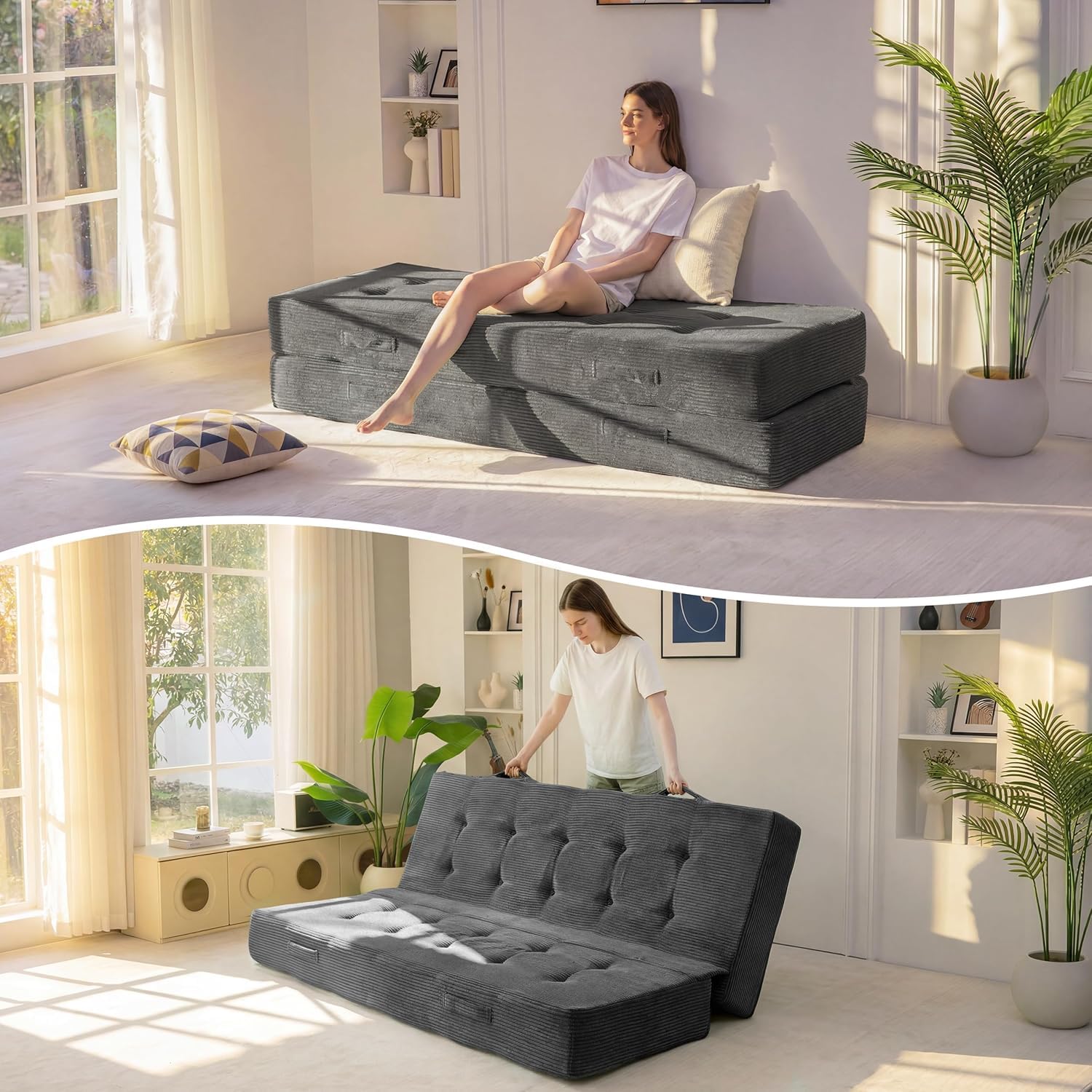 MAXYOYO 20cm Klappmatratze Bequemes Faltmatratze, Klappsofa mit Memory Schaumstoff Extra Dickes und Griffen, vielseitiges Klappsofa zum Schlafen auf dem Boden, für Wohnzimmer und Gästezimmer