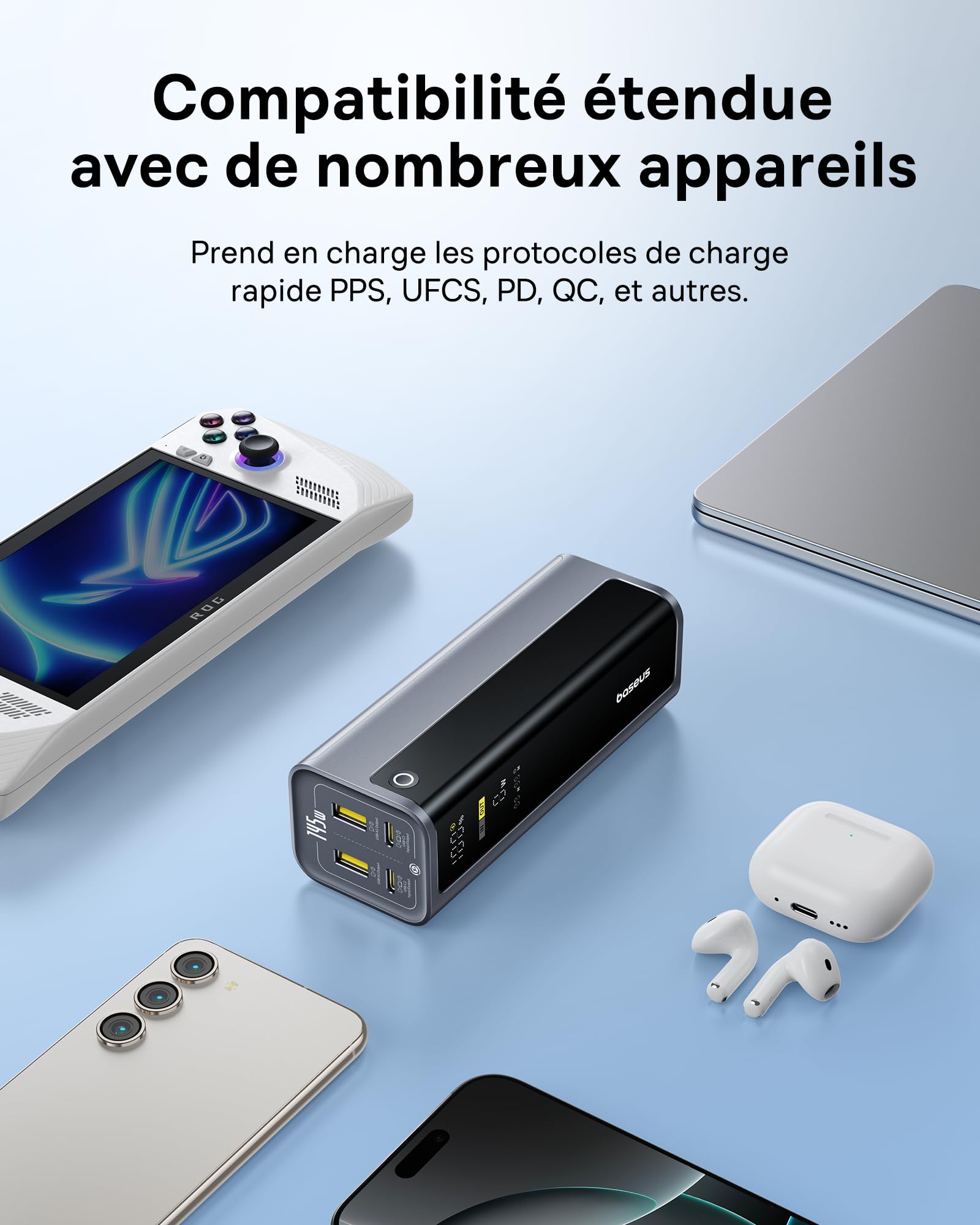 Baseus EnerGeek Powerbank 145W 20800mAh, Batterie Externe Charge Rapide avec 2X USB-C PD 3.0 100W Max, Affichage Intelligent, Compatible avec MacBook Pro, Dell, HP, SteamDeck, iPhone 16/15/14, Samsung