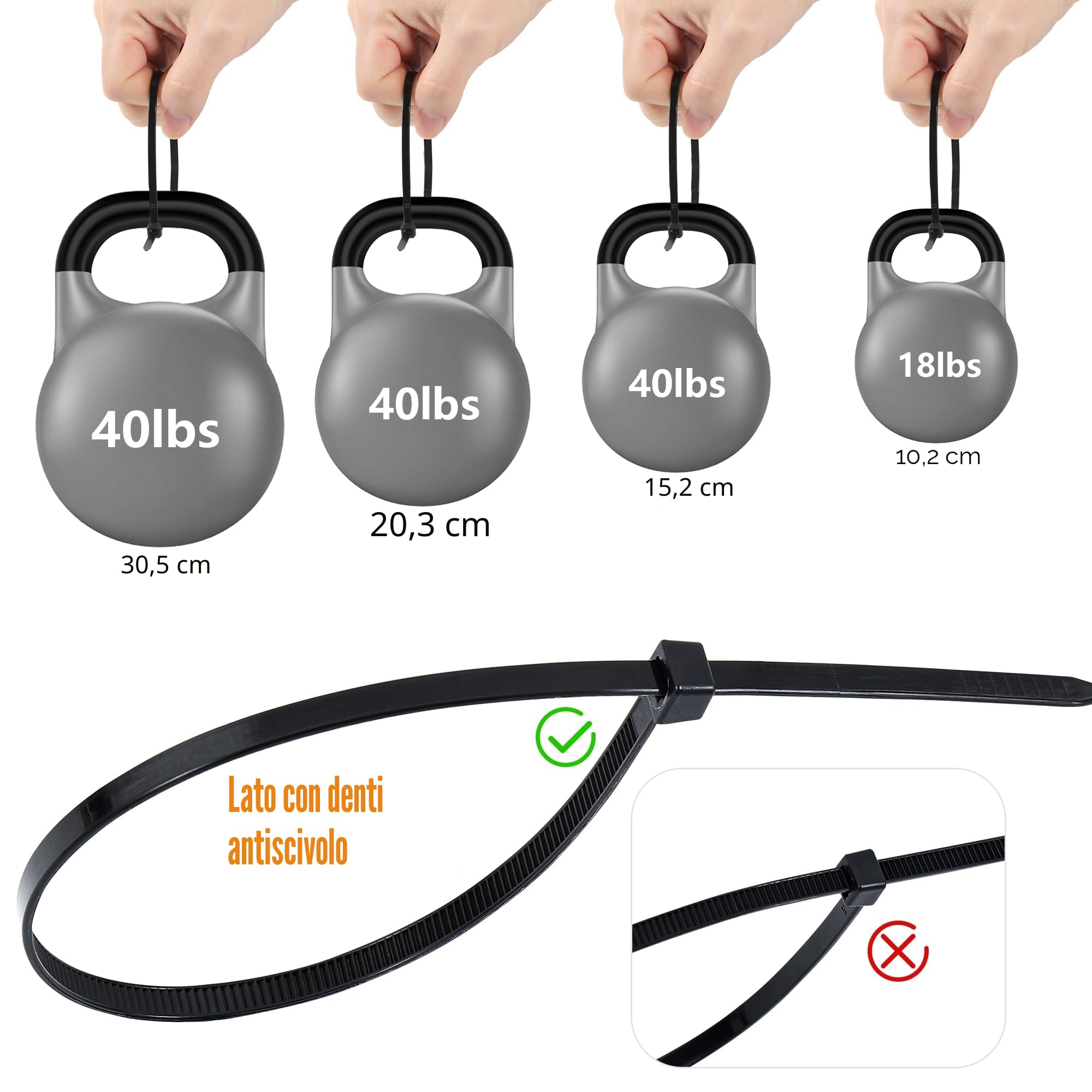 Fascette Elettricista Nere 1000 pezzi 100-300mm Plastica Resistente Alla Temperatura 18 kg