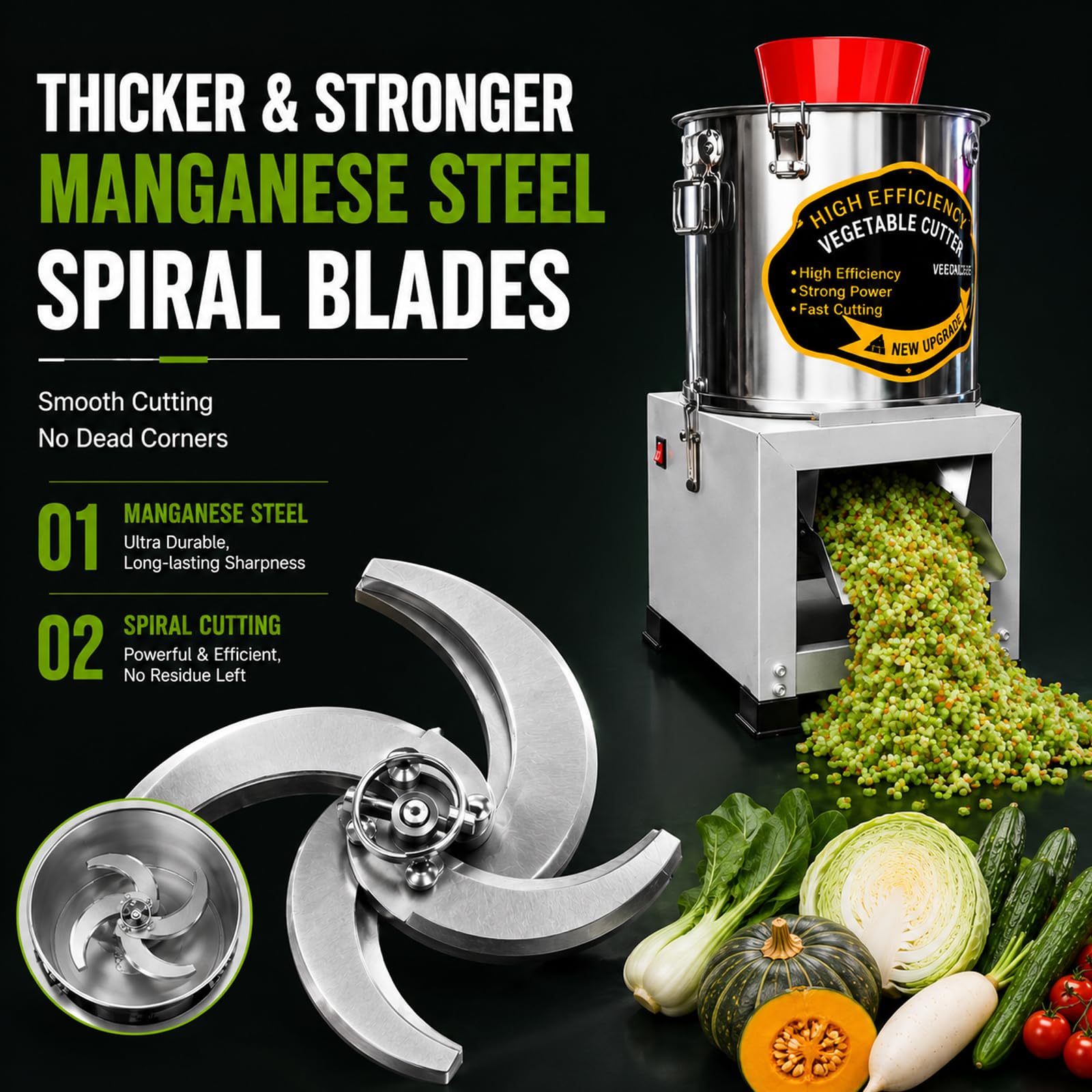 Picadora Eléctrica Comercial De Verduras, Procesador De Alimentos Multifuncional De Acero Inoxidable, Con Boca De Entrada Ancha De 32 Cm; Trituradora De Alimentos Para Aves Y Repollo 2200W