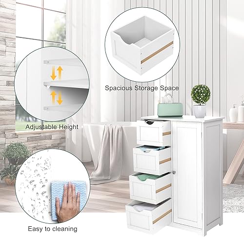Miniatura 3 de Bonnlo Armario de almacenamiento pequeño de madera para baño, muebles de espacio pequeño, organizador de almacenamiento lateral blanco con 4 cajones