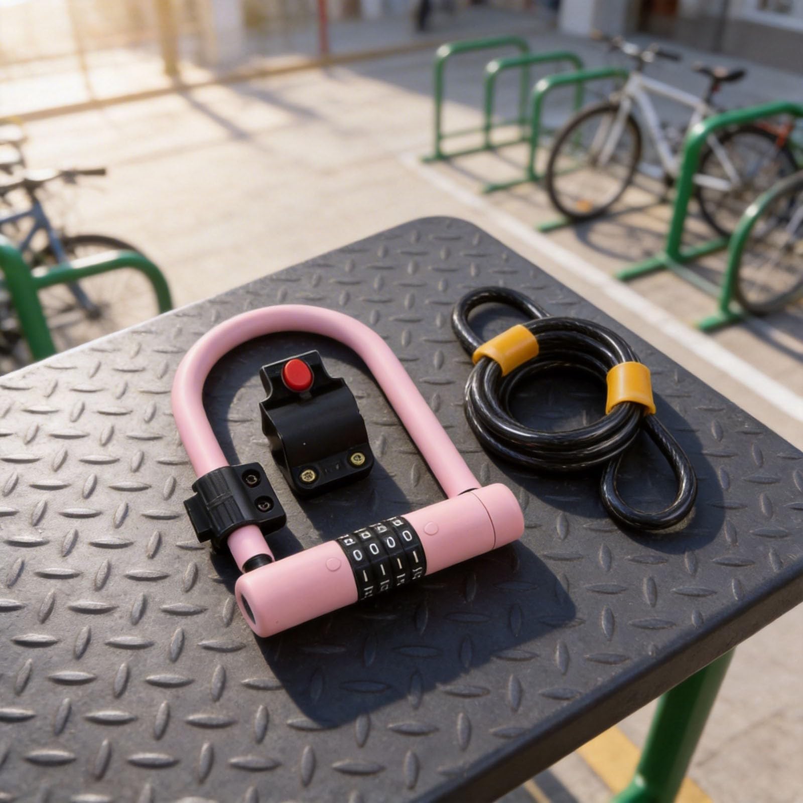 Lucchetto di sicurezza per ruote di bicicletta e scooter, resistente, con combinazione a 4 cifre, in lega di acciaio zincato, rivestito in silicone, resistente alle intemperie, antiruggine