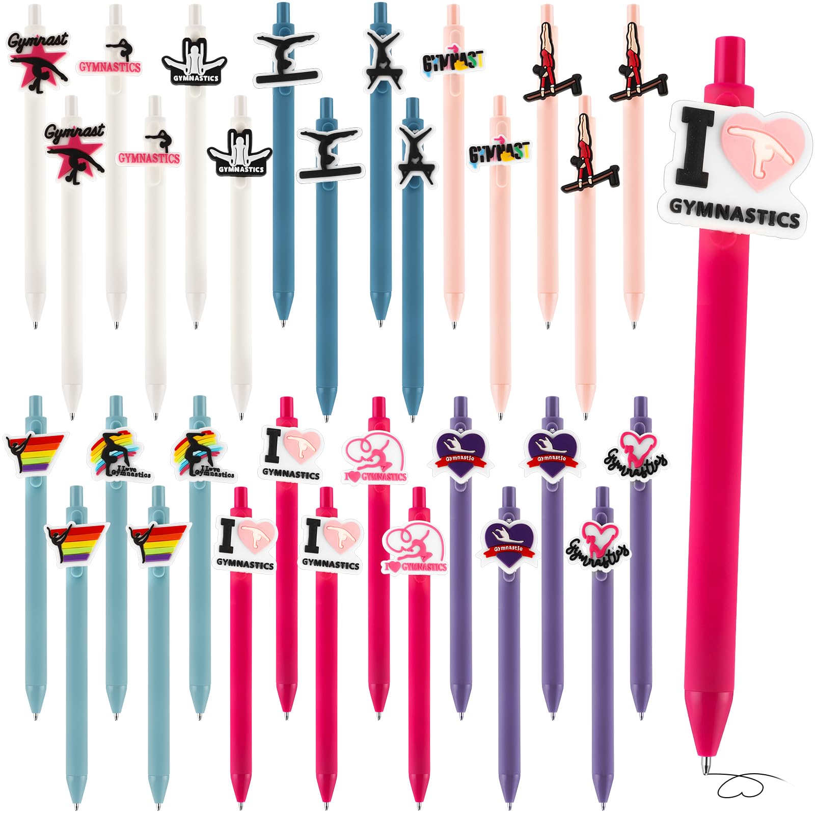 Feifeiya 30 Pcs Gymnastics Party Favors Gymnastics Pens Gifts Retractable Ballpoint Pen Bulk Birthday Party Decorations Cheer Goodie Bag Stuffers