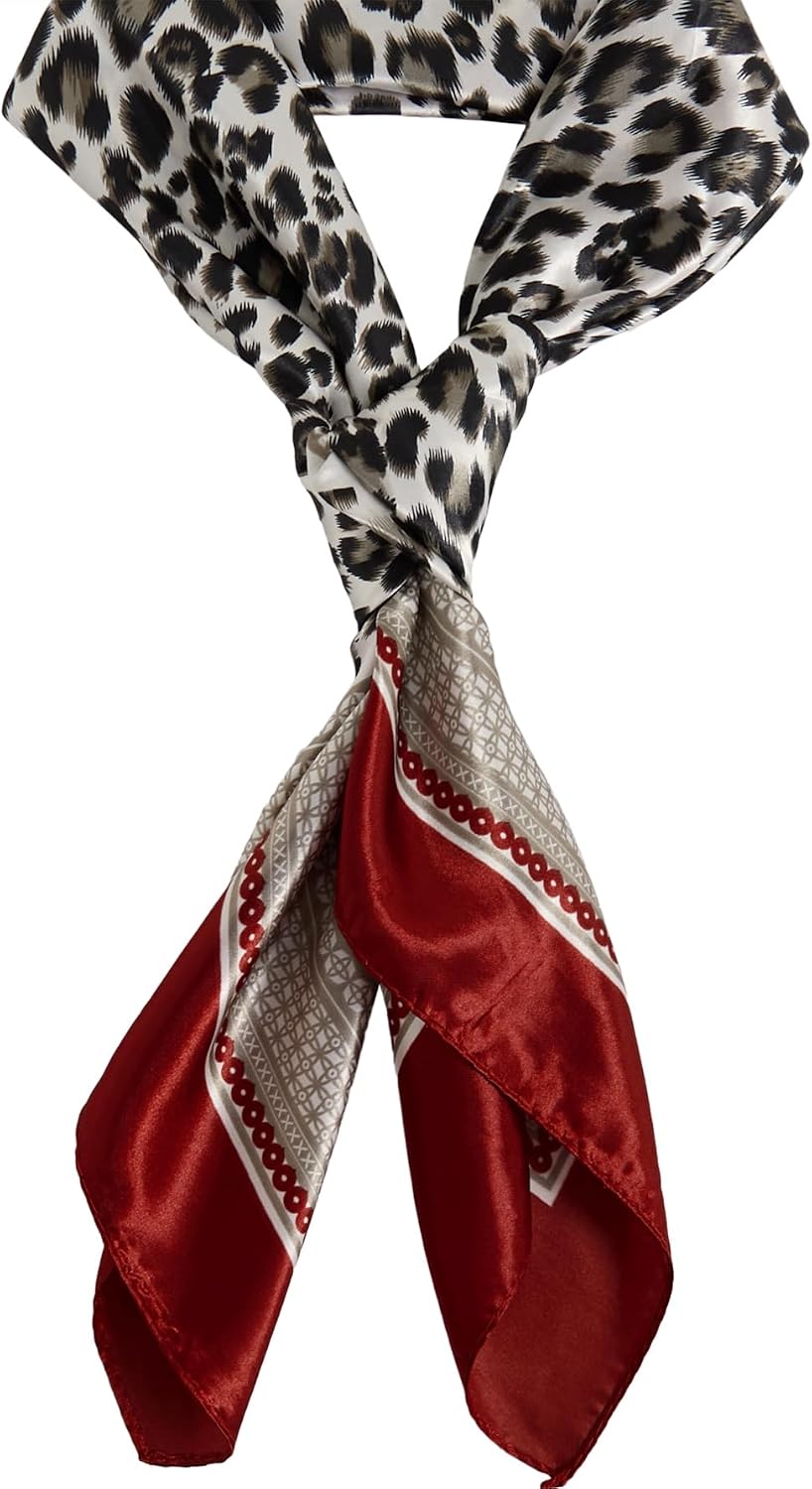 RoseSeek Women's Cheetah Print Silk Head Scarf Leopard Satin Hair Scarf image 5