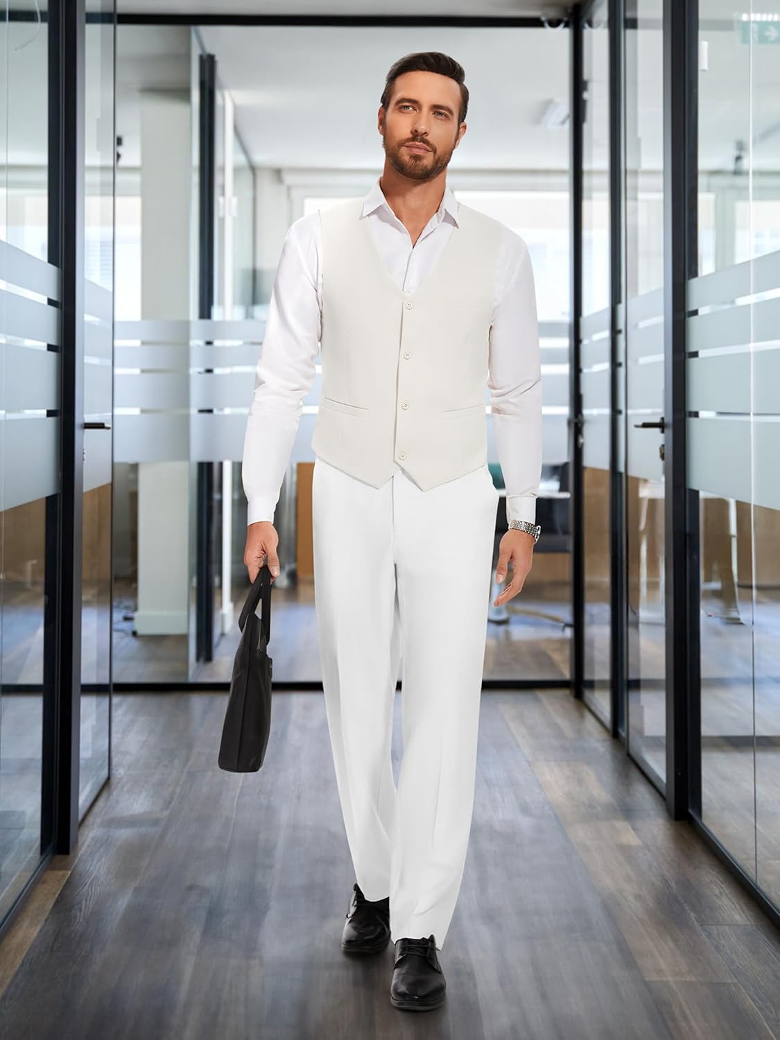 Tapata Men's Linen Casual Dress Pants Lightweight Elastic Waist Slacks Straight Leg Regular Fit Trousers for Work Business - Image 3