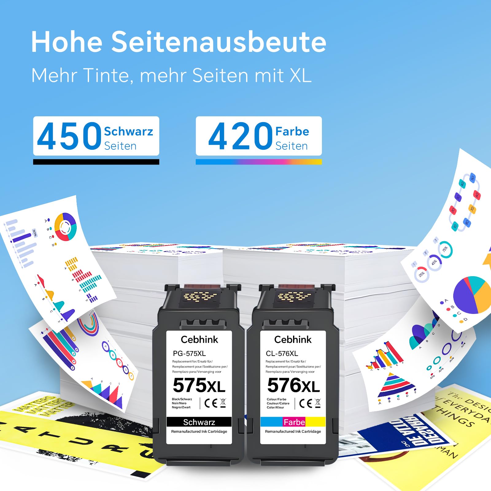 PG-575 CL-576 XL Ersatz Druckerpatronen für Canon 575 576 Multipack