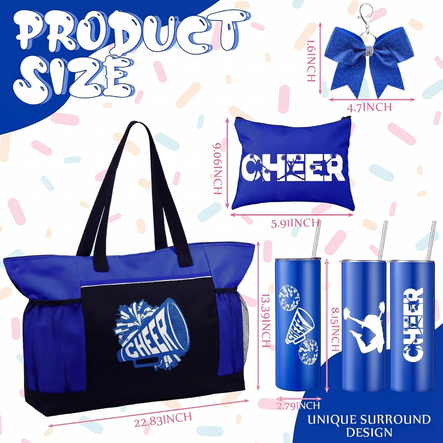 Patelai 4 Pcs Cheerleader Gifts Set Cheer Tote Bag 20 oz Tumbler Makeup Bag Keychain Stuff Accessories for Cheerleader - Image 3