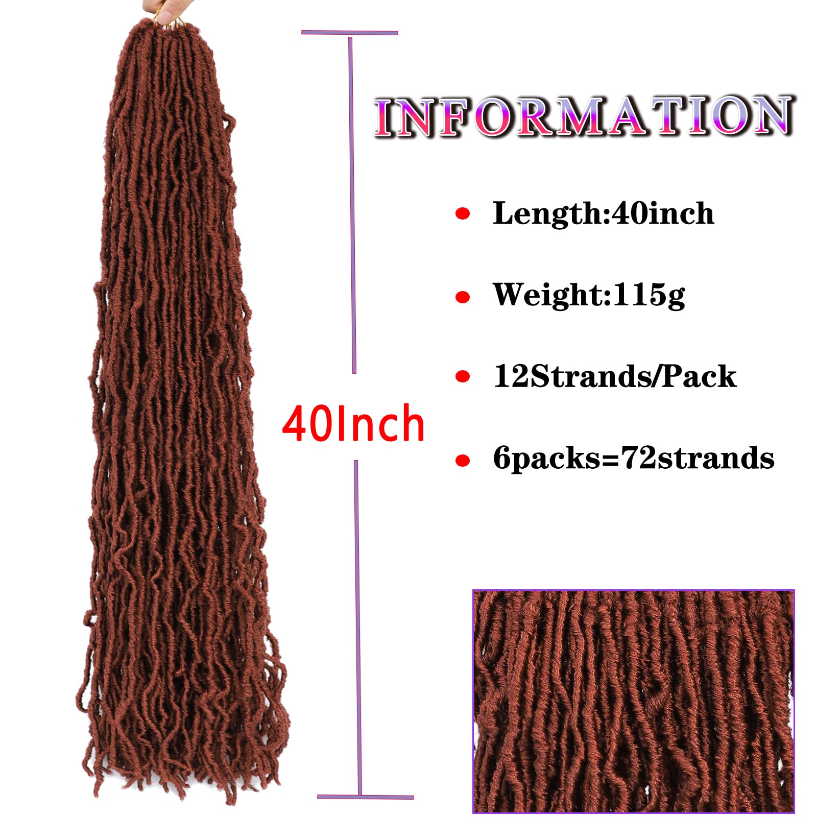 40 Inch Faux Locs Crochet Hair 6Pscks New Soft Locs Crochet Hair Pre Looped Long Synthetic Goddess Locs Crochet Braiding Hair Extension for Black Women (350# - Image 4