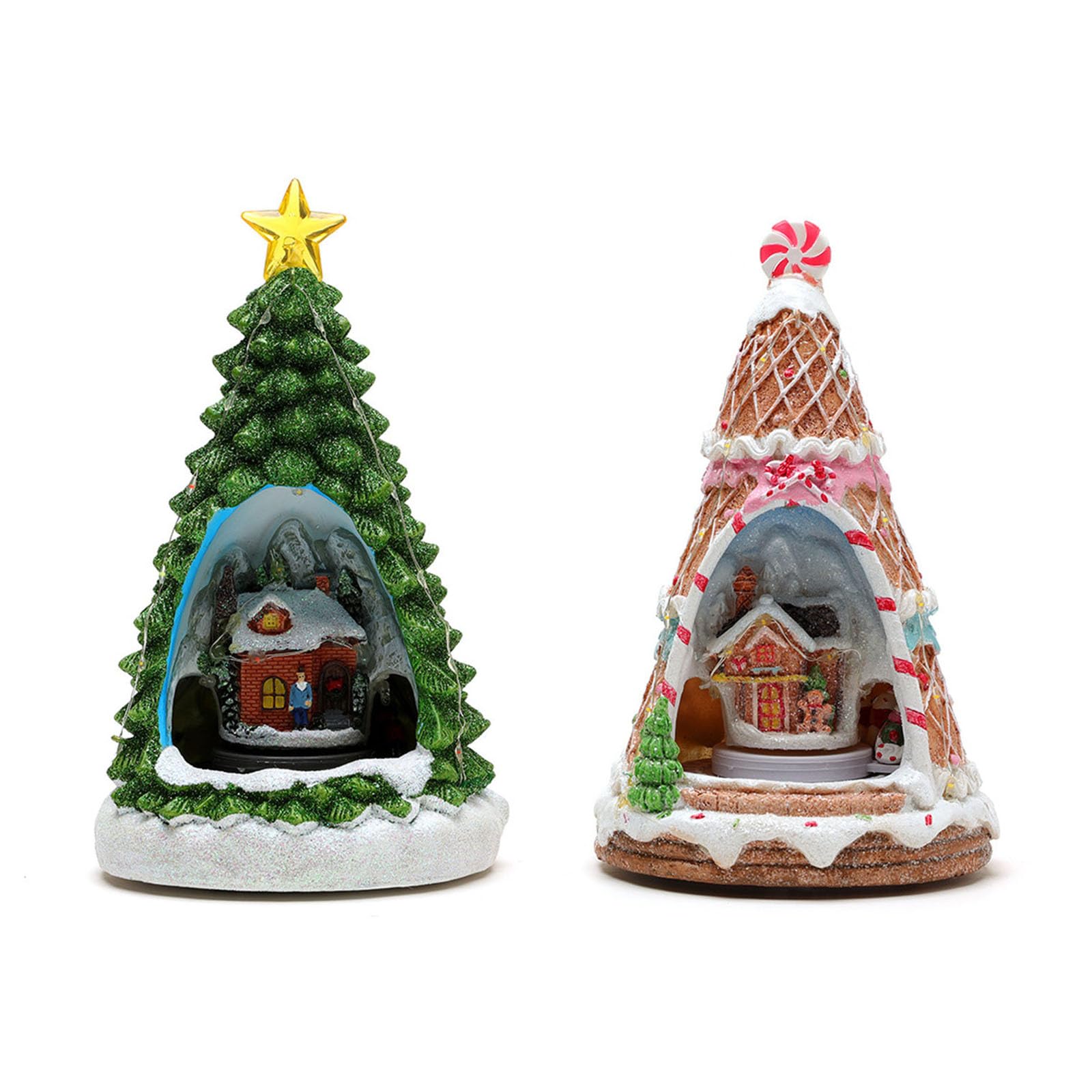 Carillon a forma di albero di Natale, con treno, in resina, con luci a LED, per uomini, donne, bambini, regalo di compleanno, villaggio, edificio in resina con luci a LED